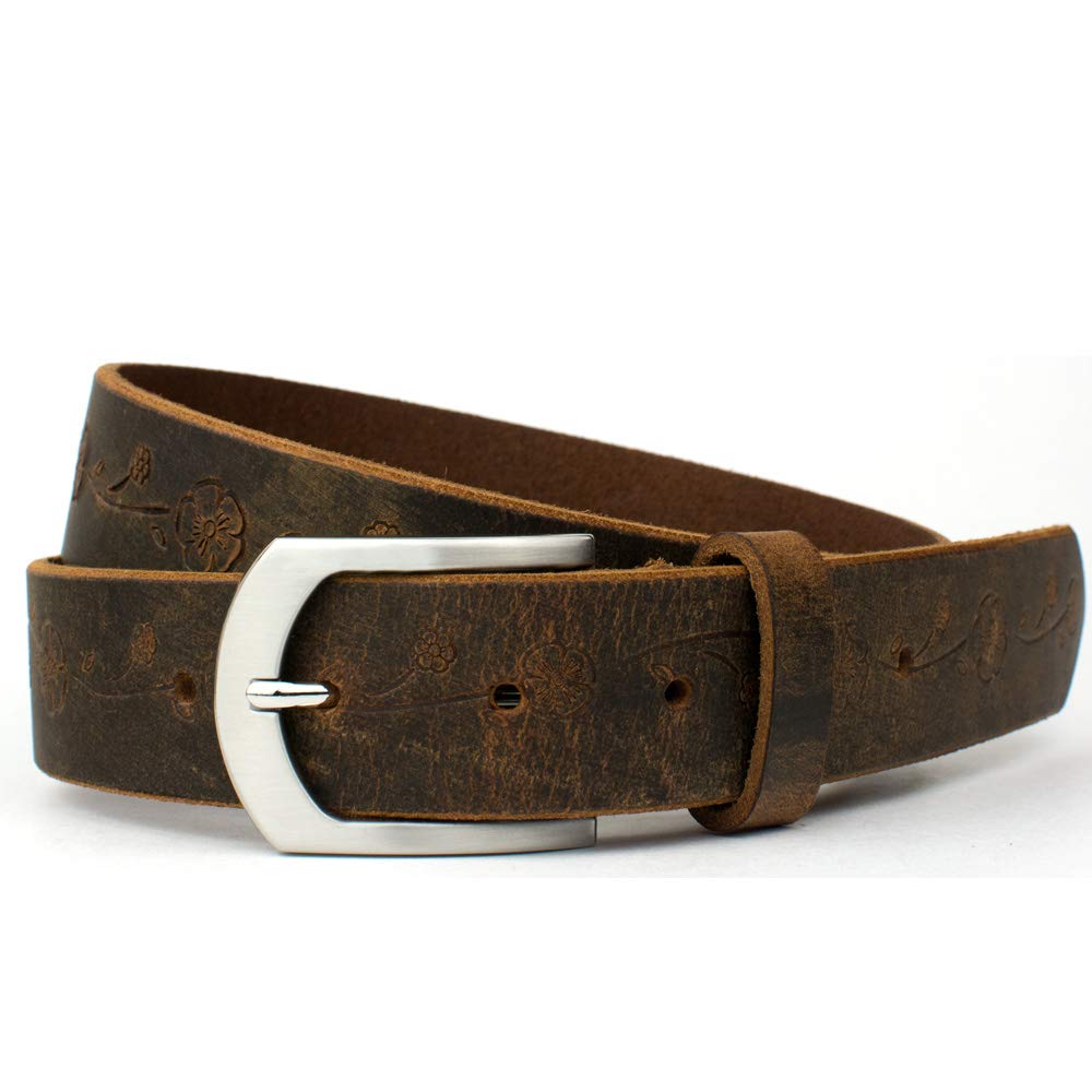 Distressed Rose Belt - USA Made Brown Full Grain Leather Belt with Certified Nickel Free Buckle