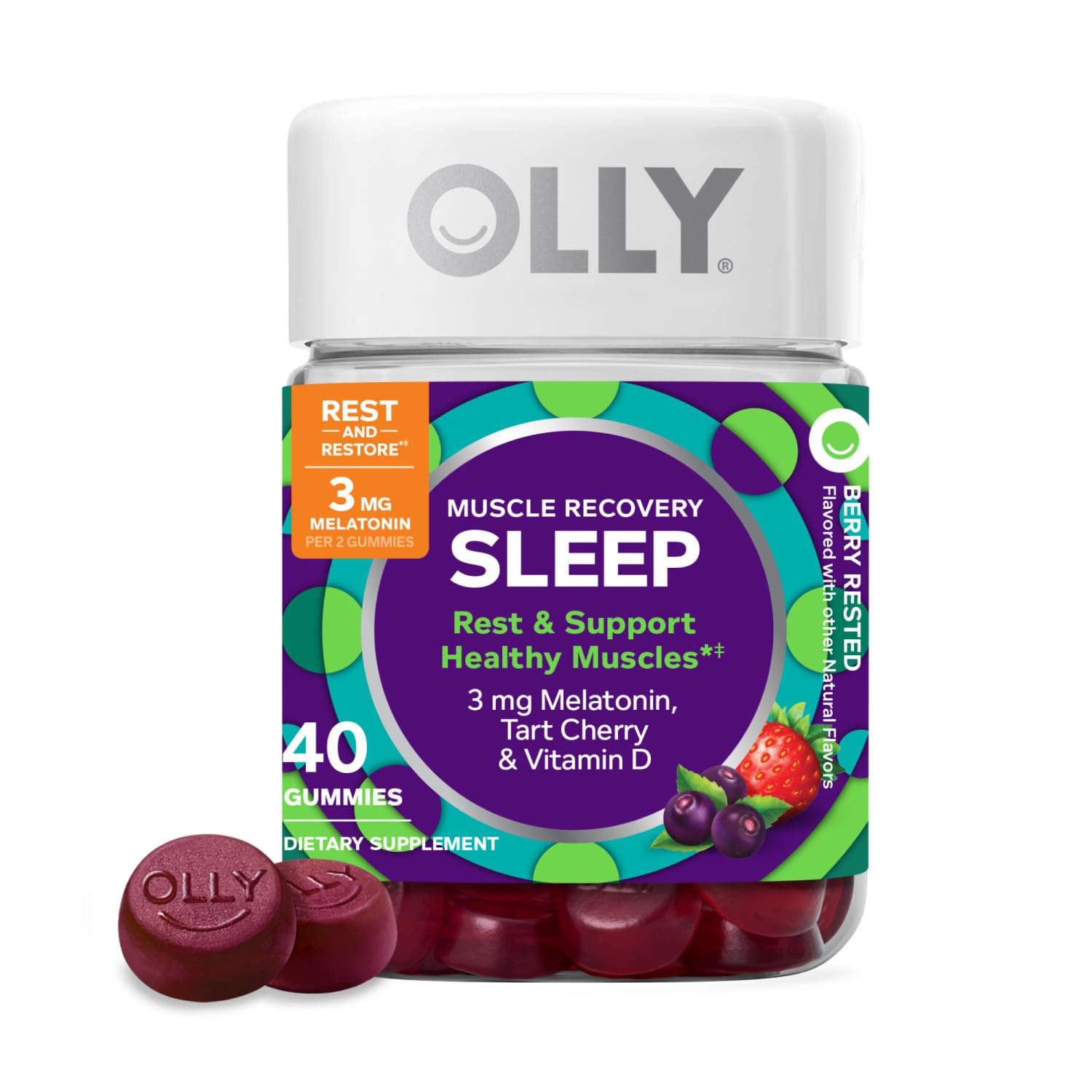 Olly Muscle Recovery Sleep Gummies Berry Flavor, 40 Count