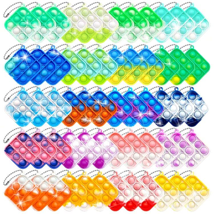 OMGJS 60 Pcs Simple Fidget Toy Pop Fidget Toy Mini Stress Relief Hand Toys Keychain Toy Push Pop Bubble Wrap Pop Anxiety Stress Reliever Office Desk Toy