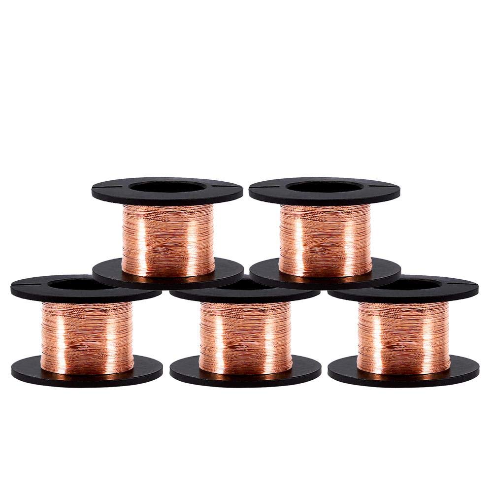 Walfront 5pcs Enameled Copper Wire Magnet Winding Wire 0.1mm Thickness 12m Length for Connecting or Soldering