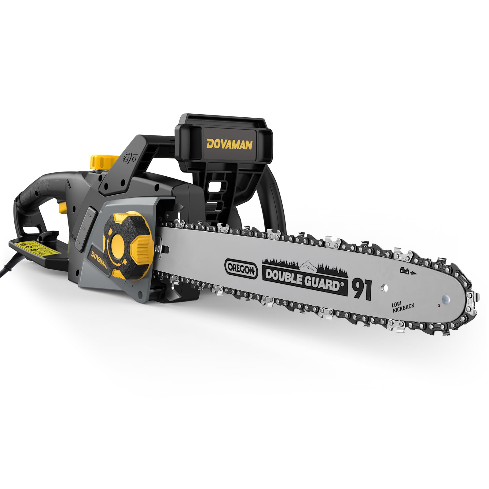 DOVAMAN 2400W Electric Chainsaw, One-Step Tool-Free Tensioning, 16 Inch Oregon Bar and Chain, 15m/s Chain Speed, 6m Power Cable, Auto Chain Lubrication, Powerful Chainsaw with Two Chains - DCS01A