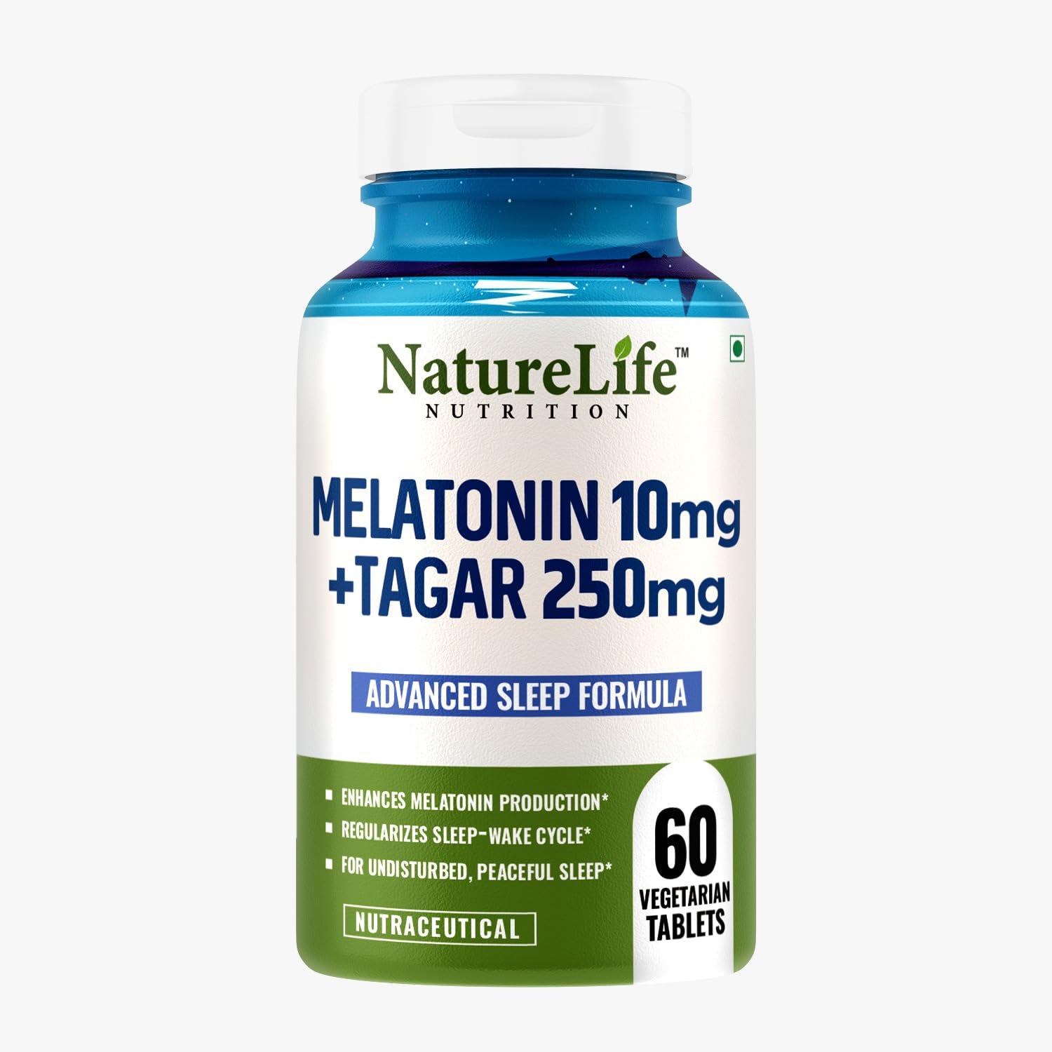 Nature Life Nutrition Melatonin 10mg Supplement with Tagar 250mg � 60 Veg Tablets � Advance Sleep Formula