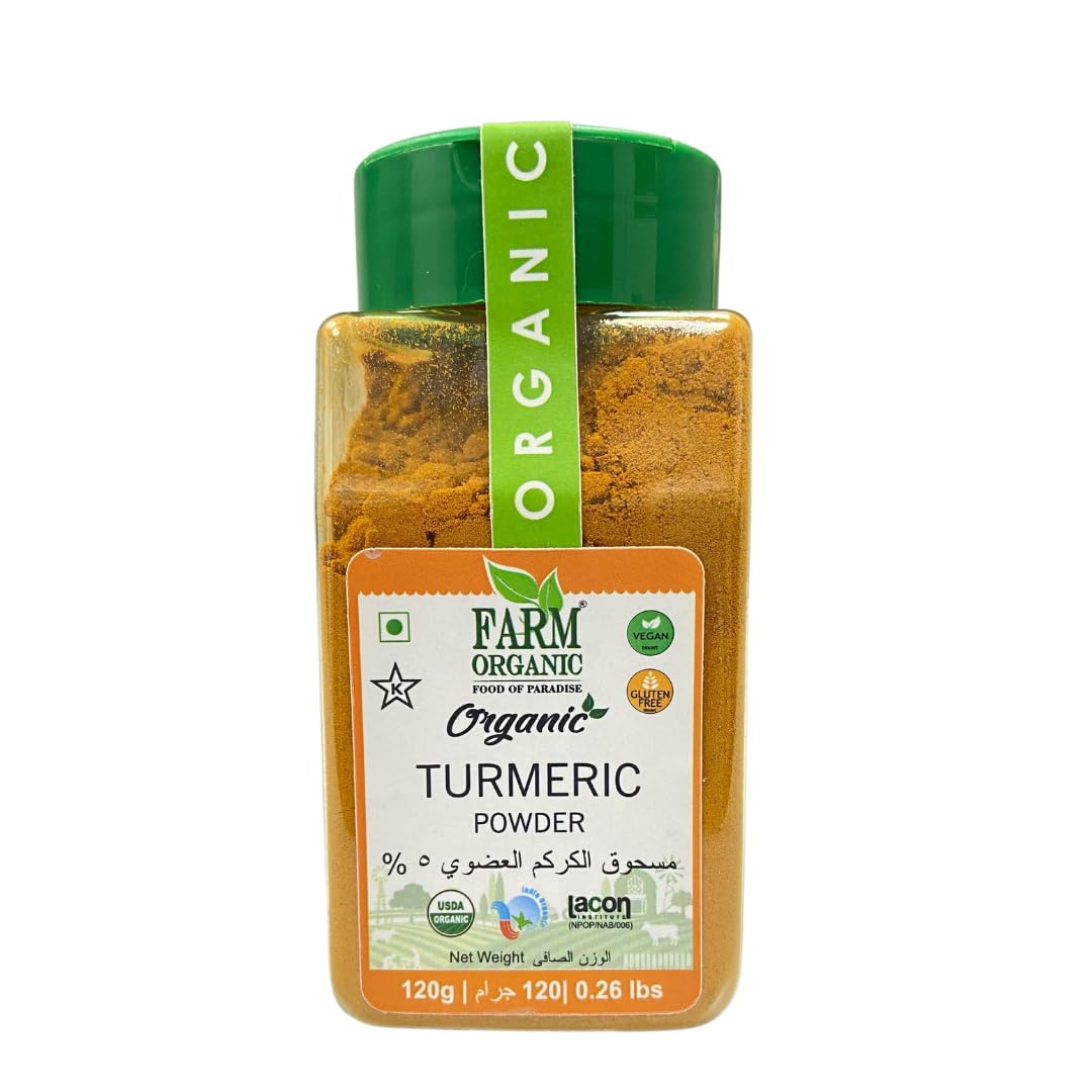 Farm Organic | Organic Turmeric 5% Powder | 120g | NonGMO | Halal