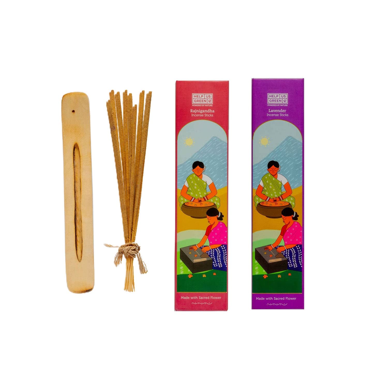 Natural Incense Sticks Lavender+Rajnigandha Fragrance (2 Packs, 40 Sticks Per Pack) - HelpUsGreen