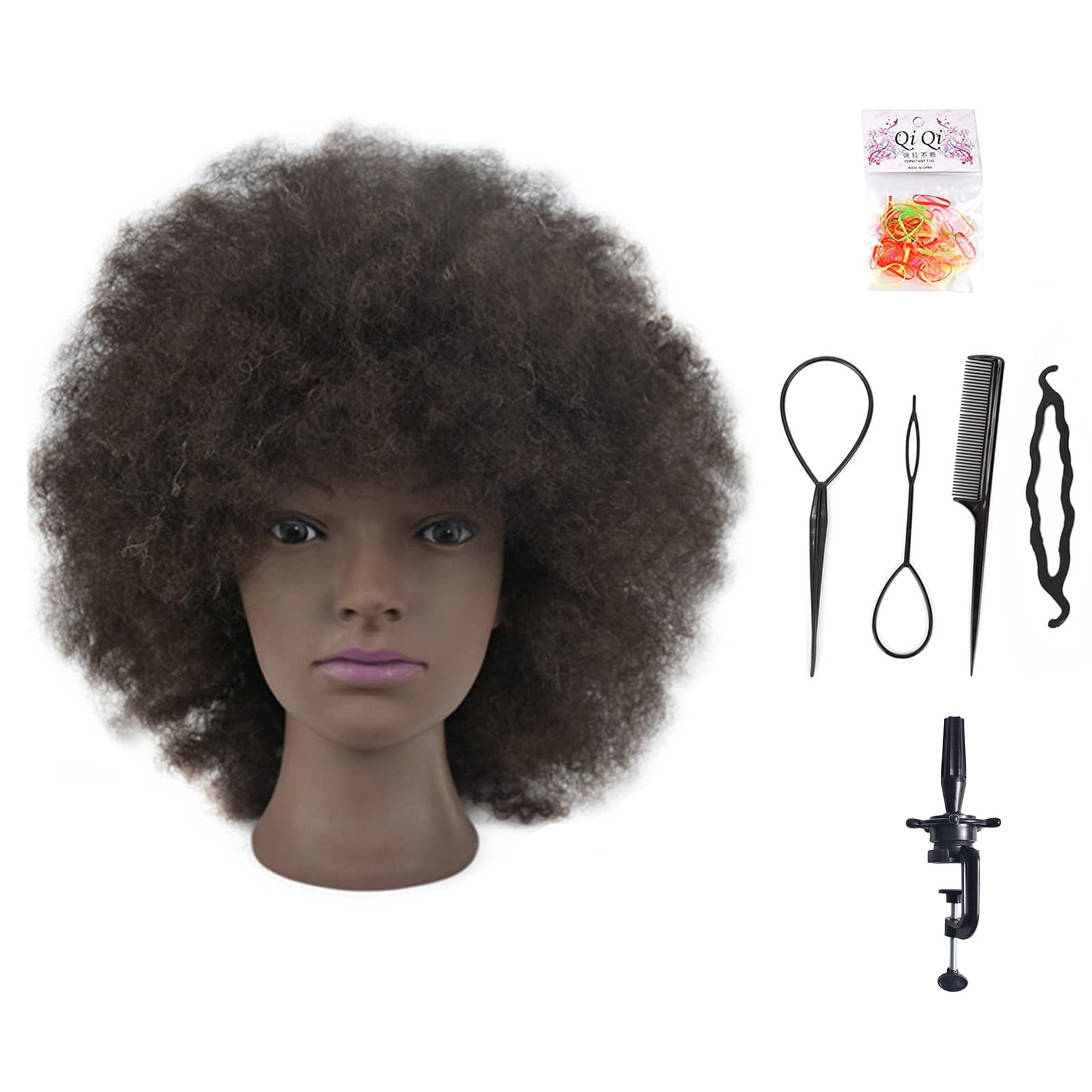 Ba Sha Training Head African American with 100% Human Hair Mannequin Head Cosmetology Afro Hair Manikin Head for Practice Styling Braiding