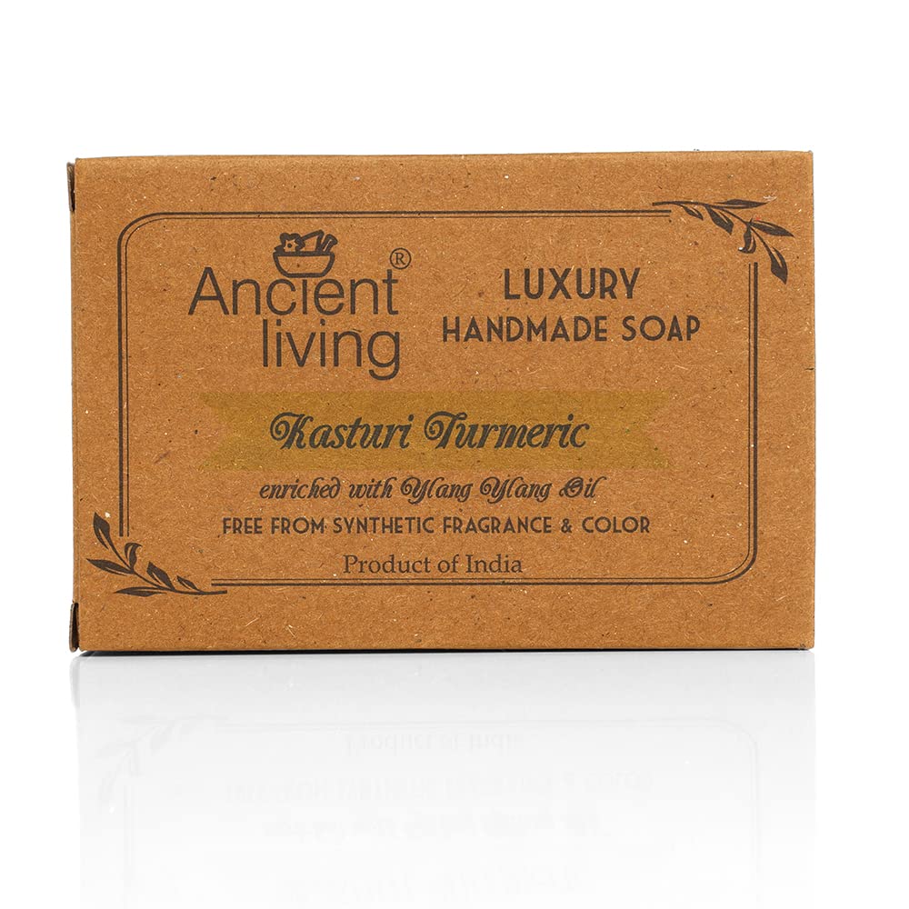 Ancient Living Kasthuri Tumeric Luxury Handmade Soap -100 gm (set of 2) Organic Hydrating Bath Soap Radiant & Clear Skin Suitable for Dry and Combination Skin