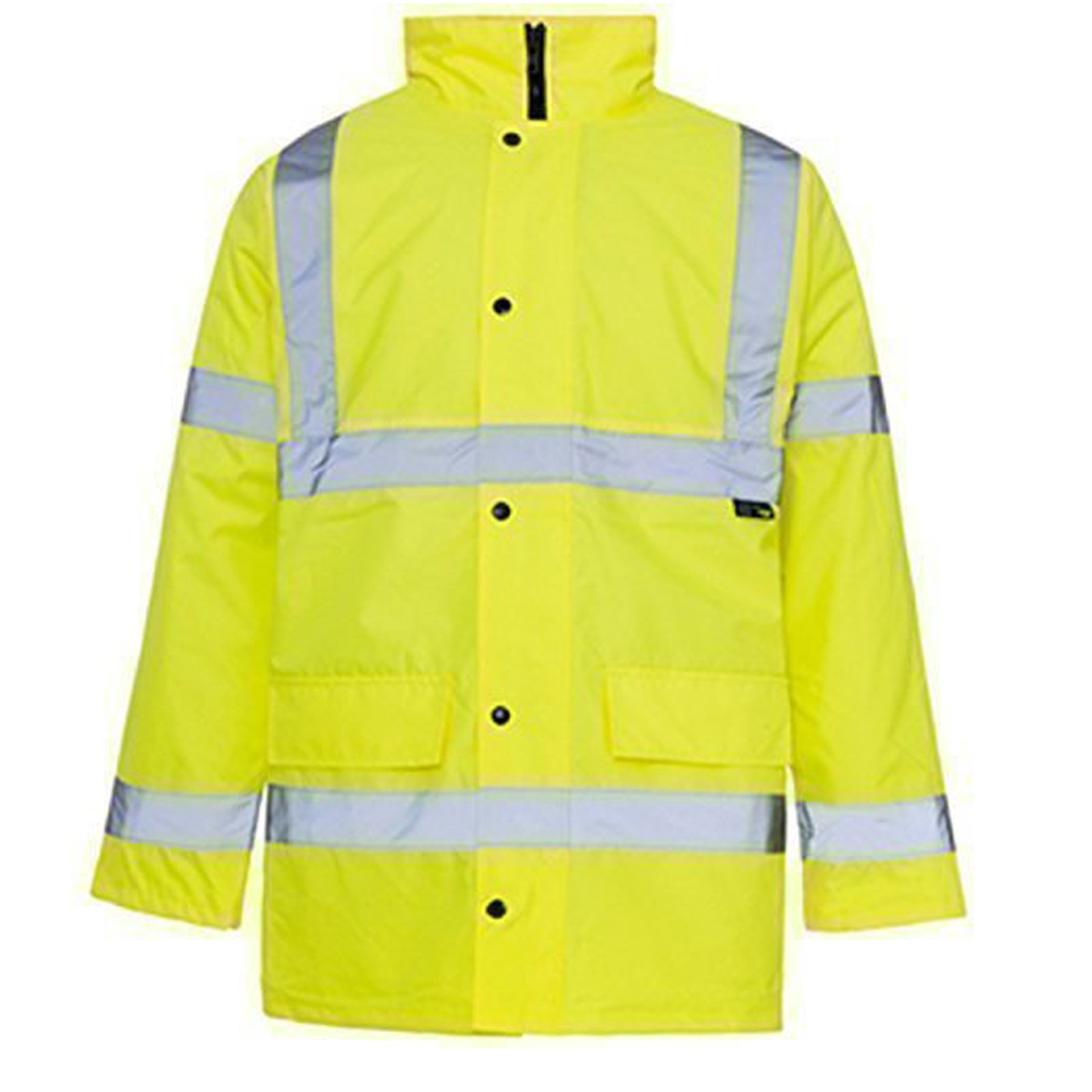 Hi Viz 3/4 Length Parka Reflective Tape Waterproof Quilted Work Jacket Coat ShopOnline® High Vis Safety Workwear Security Road Works Concealed Hood Fluorescent Flashing EN471, Yellow, Extra Large - XL