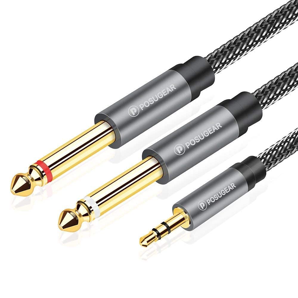 POSUGEAR 3.5mm to 6.3mm Mono Cable 1m, 1/4 to 1/8 Inch Male to Male Audio Splitter Nylond Braid and Gold-Plated Cable, Digital Interface Instrument Cable for Mixer, Audio Recorder, Guitar, Amplifier