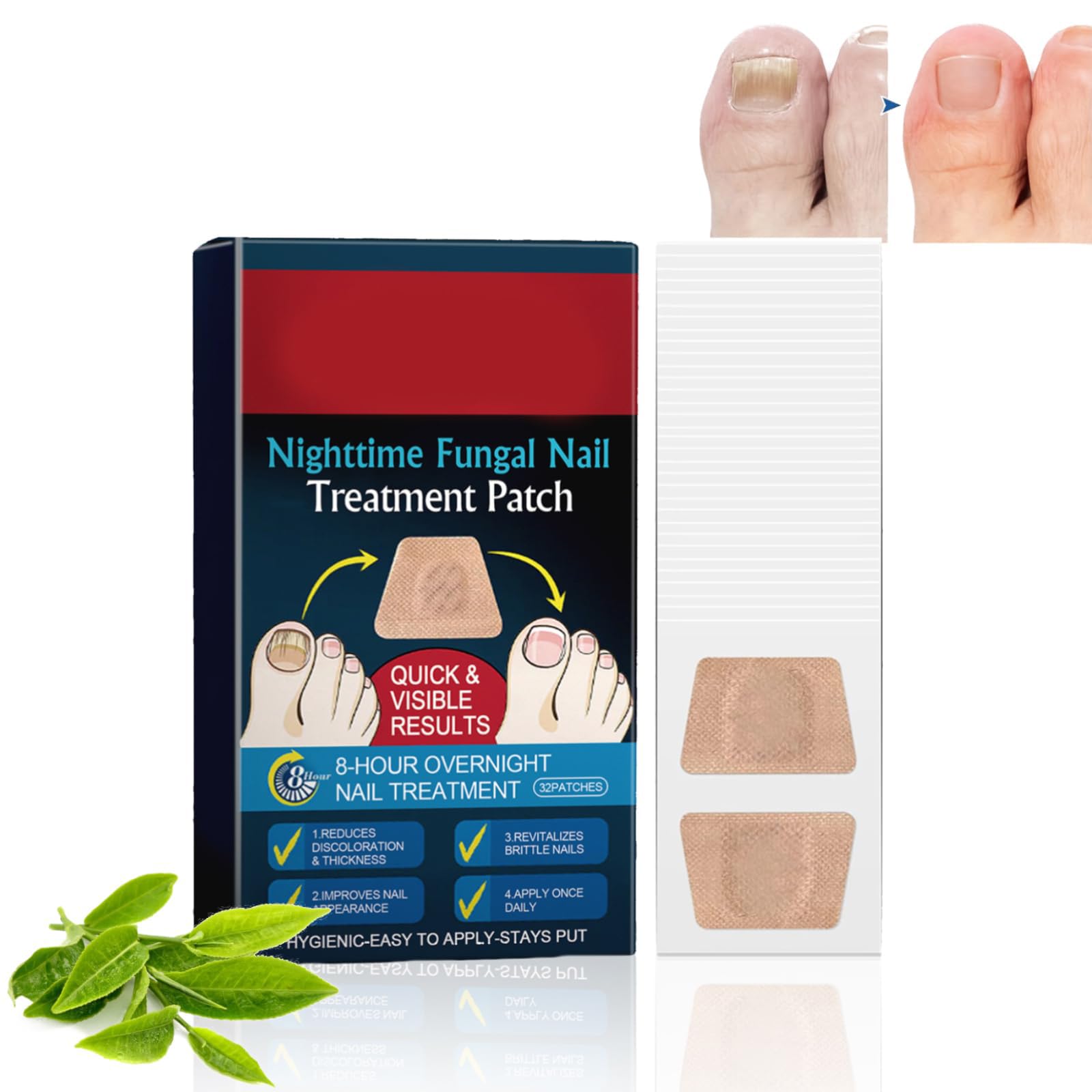 Azonee 64 Pcs Toenail Fungal Treatment Patches - Extra Strong Fungal Nail Treatment for Toenails, 8-Hour Nighttime Renewal, Natural Ingredients Keratin Nail Repair, Comfortable and Breathable