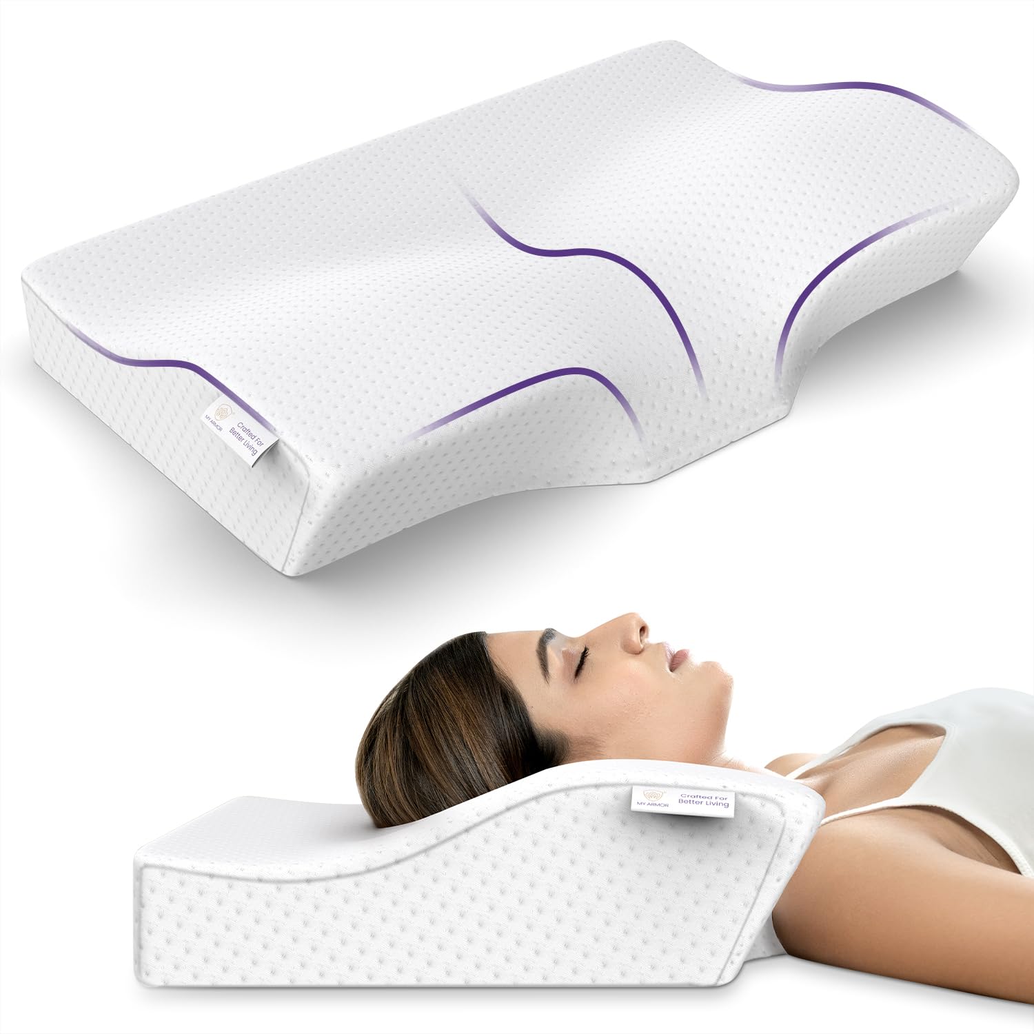 MY ARMOR Cervical Pillow for Neck Pain, Spondylitis Neck, Orthopedic Memory Foam Pillow for Sleeping, Neck Support Contour Pillow for Shoulder Pain, 20 x 12 x 4 Inches, Pack of 1