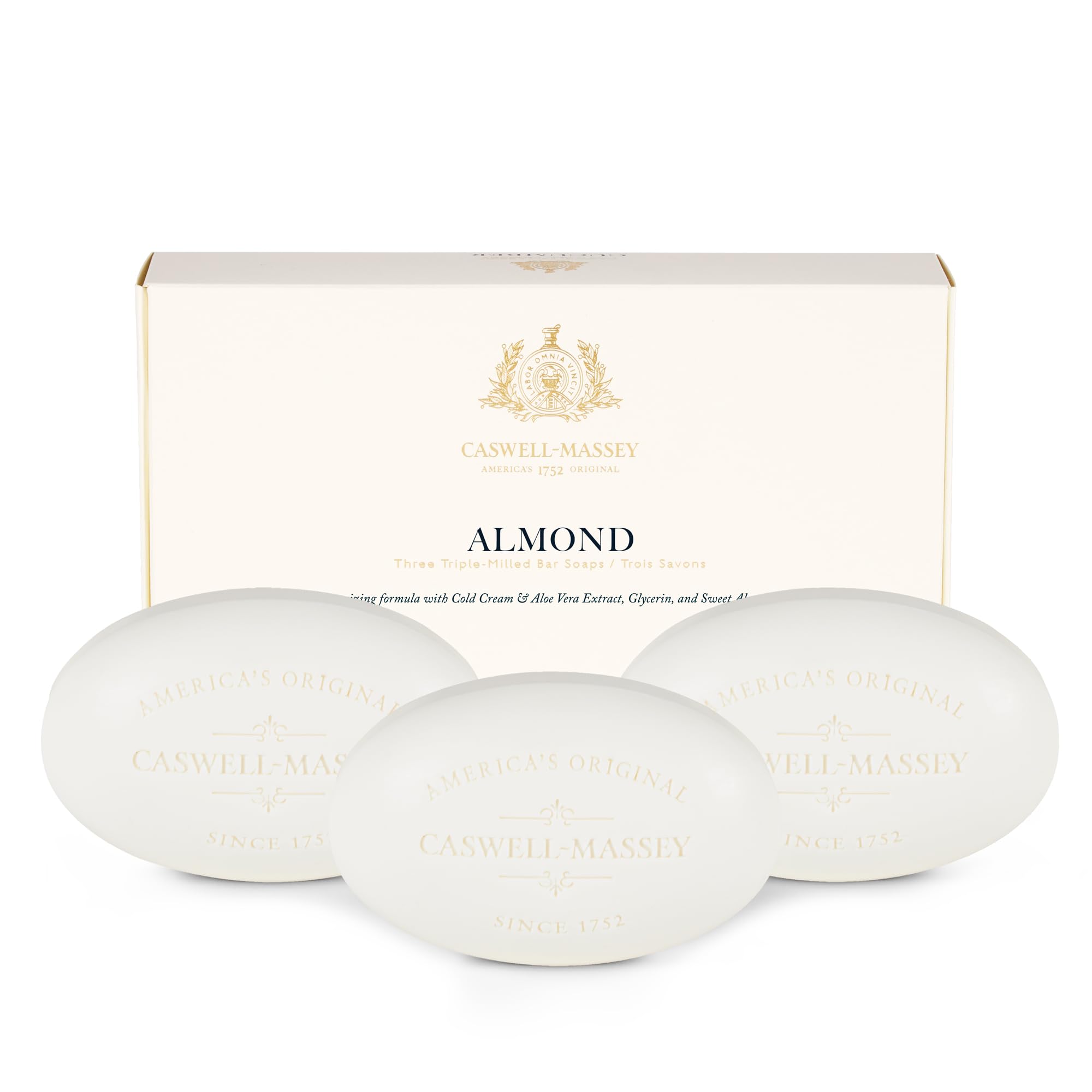 Caswell-Massey Triple Milled Luxury Bath Soap Set - Almond Cold Cream - 5.8 Ounces Each, 3 Bars