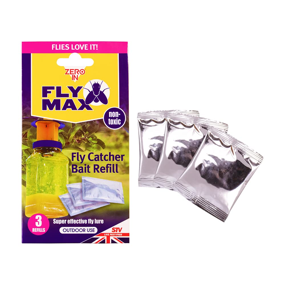 Zero In Re-Usable Fly Catcher – Bait Refill Sachet – Pack of 3, Effective Insect Attractant for Use in All Fly Traps for Outdoor Use, Just Add Water, Covers Up to 10 m Radius