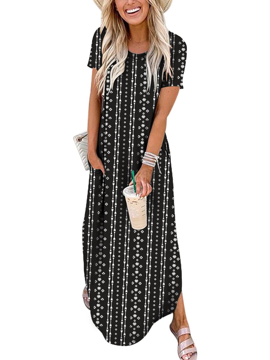 ANRABESS Women's Summer Casual Loose Short Sleeve Long T Shirt Dress Split Maxi Beach Sundress Travel Vacation Outfits