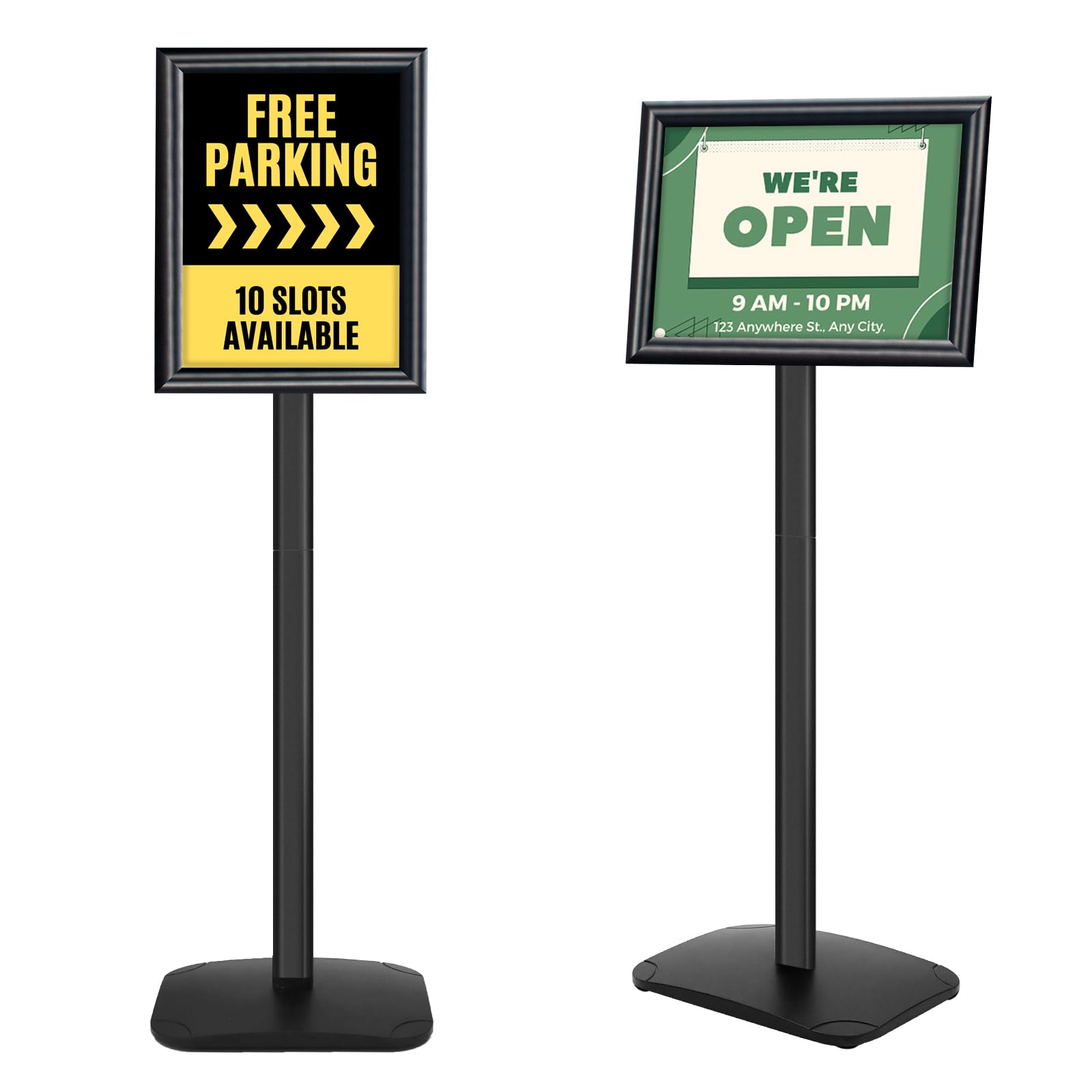 Heavy Duty Pedestal Sign Holder for Display, 8.5 x 11 inches Adjustable Floor Standing Sign Holder with Weighted Base , Vertical and Horizontal View Sign Stand for Indoor/Outdoor Advertising，Black