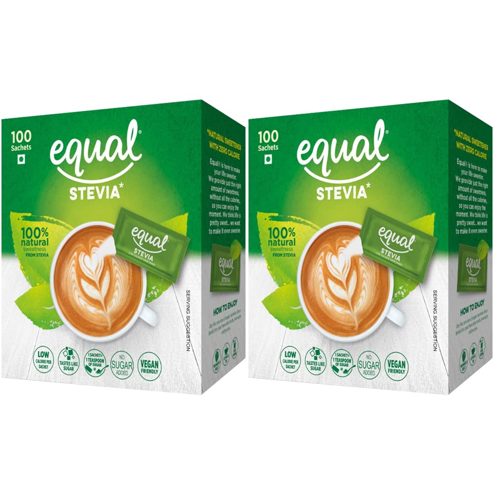 Equal Stevia Natural Sweetener | Sugar Free | 100 Sachet | Ideal For Diabetic Patients | Vegan Friendly | Pack of 2