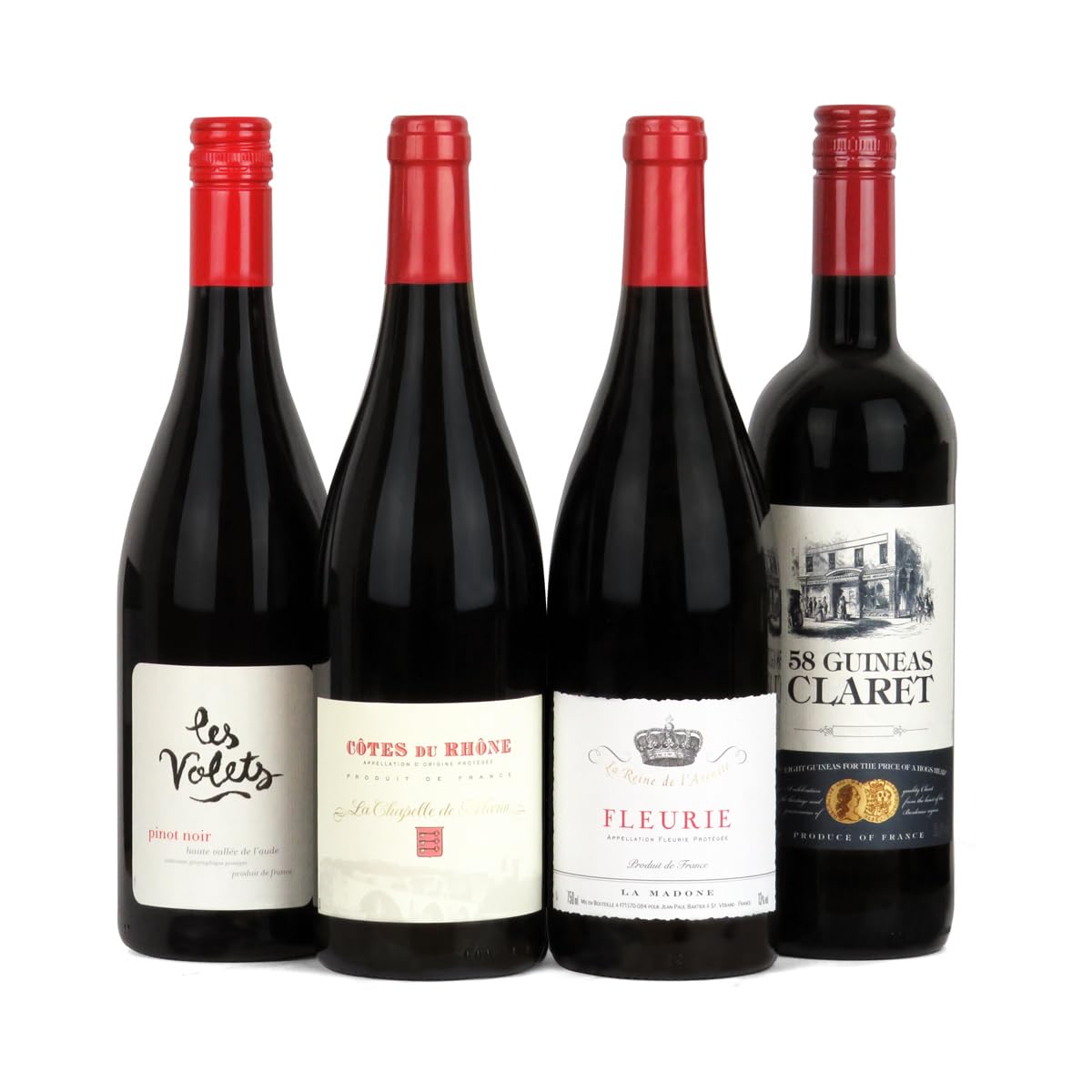 French Red Wine Regions Mixed Selection | Case of 4 Stunning French Red Wines | 75cl Bottles from Bordeaux, Rhône, Beaujolais and Roussillon | Gifts for Wine Lovers