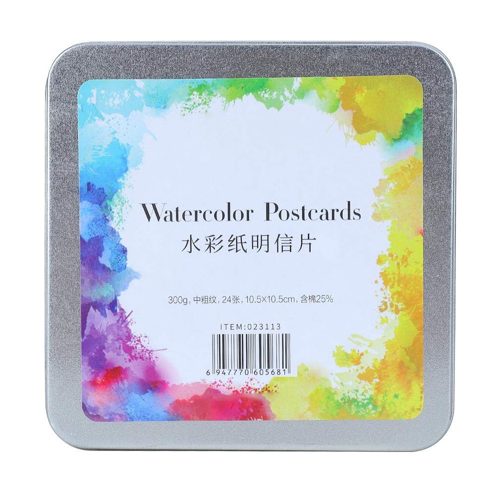 BTER Acid-Free Watercolor Painting Cotton Paper, Watercolor Tool, Cold Pressed for Wet Media(Square tin Box 24/Sheet)