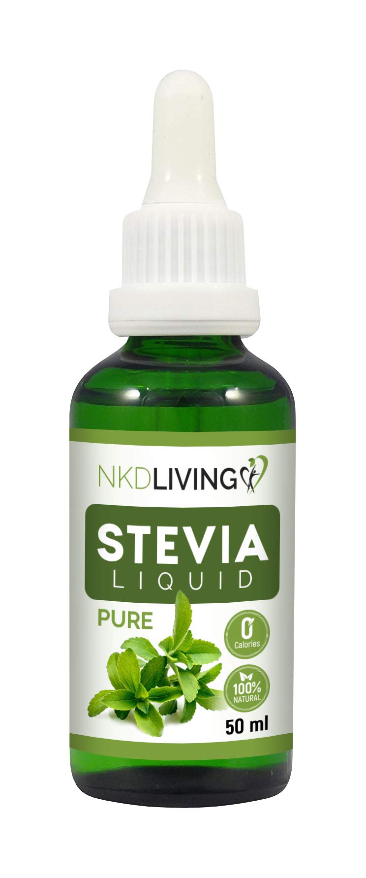 NKD LivingPure Stevia Liquid Drops 50ml - Pure Stevia, Unflavoured - with glass dropper (Other flavors also available: Vanilla, Caramel, Chocolate)