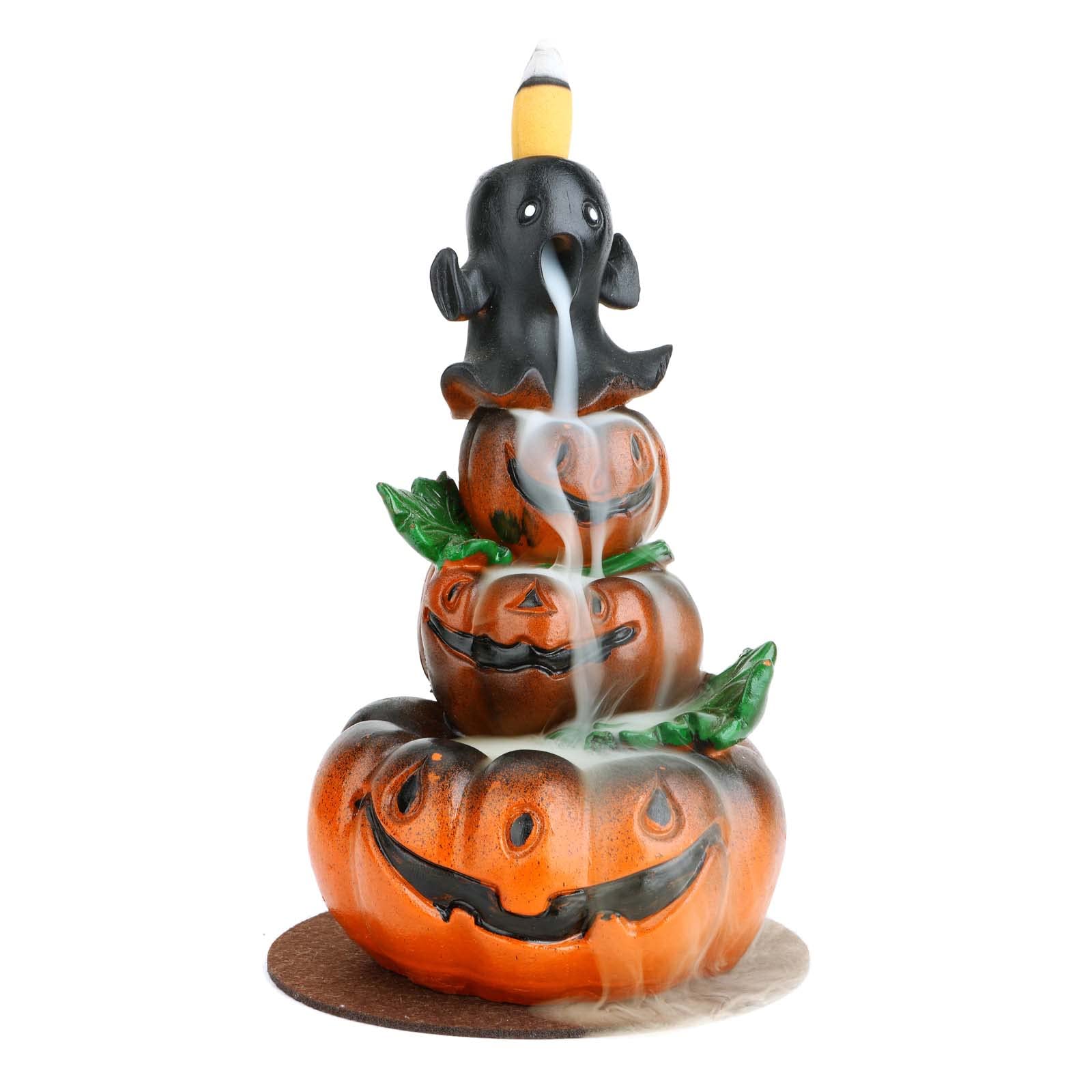 XUDREZ Incense Waterfall Burner, Cute Ghost Backflow Incense Holder Resin Halloween Pumpkins Incense Burner with 20 Backflow Incense, Aromatherapy Ornament Home Decor