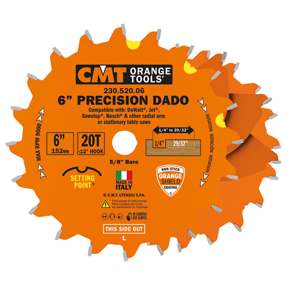 CMT230.520.06 Precision Dado Set, 6-Inch x 20 Teeth FTG+ATB Grind with 5/8-Inch Bore