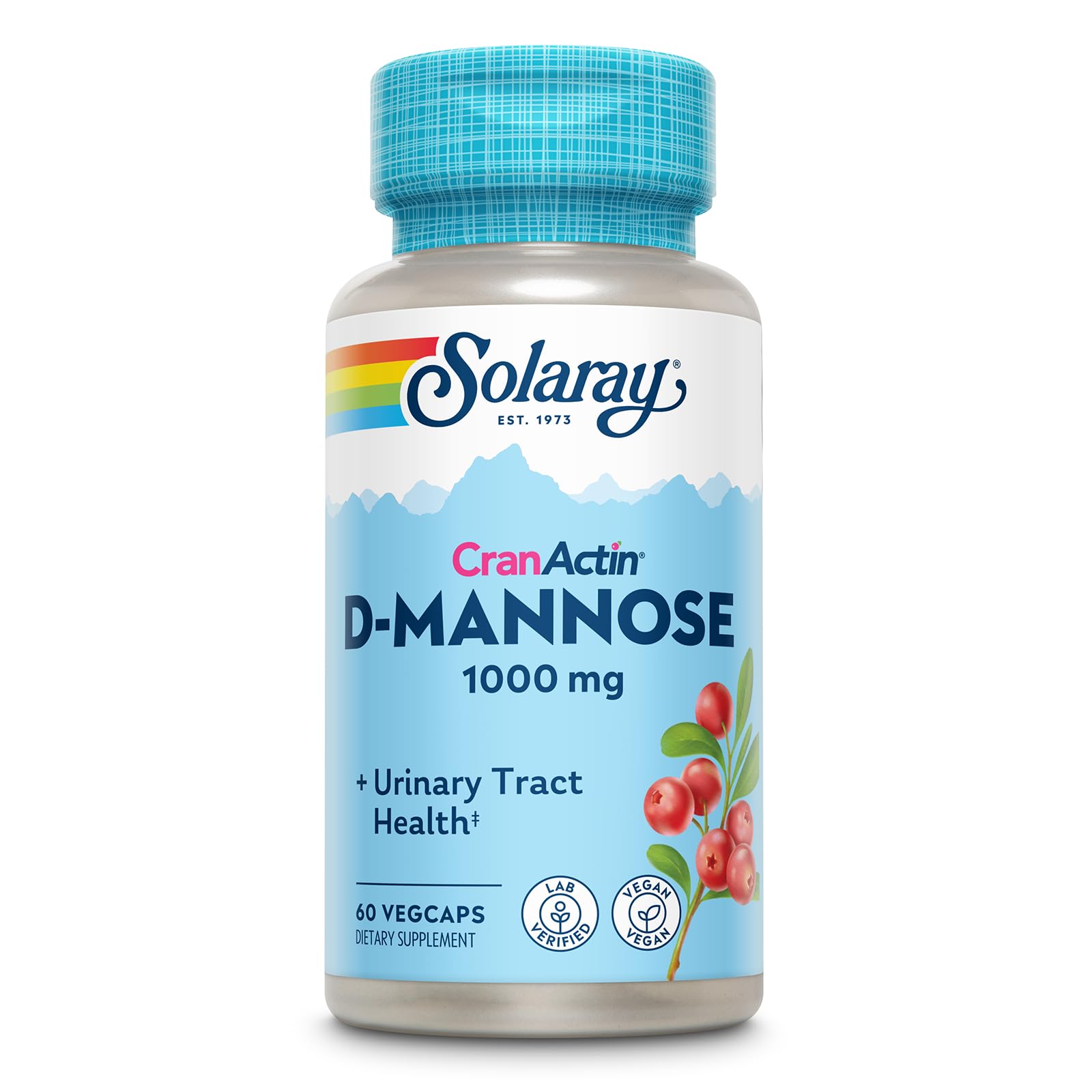 Solaray D-Mannose 1000mg with CranActin Cranberry Extract - D Mannose Cranberry Supplement with Vitamin C - Supports Urinary Tract and Bladder Health - Vegan, 60 Day Guarantee, 30 Servings, 60 VegCaps