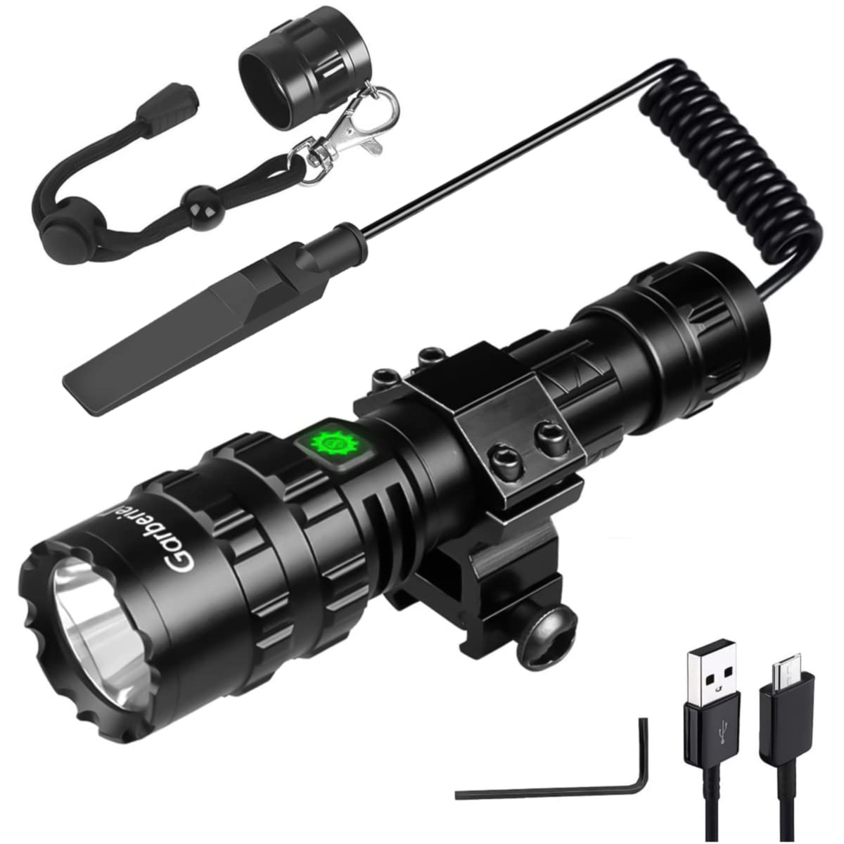 Garberiel 2 in 1 L2 LED Flashlight with Picatinny Rail Mount - 5 Modes 3000 Lumens Bright Flashlight USB Rechargeable Waterproof Torch Light