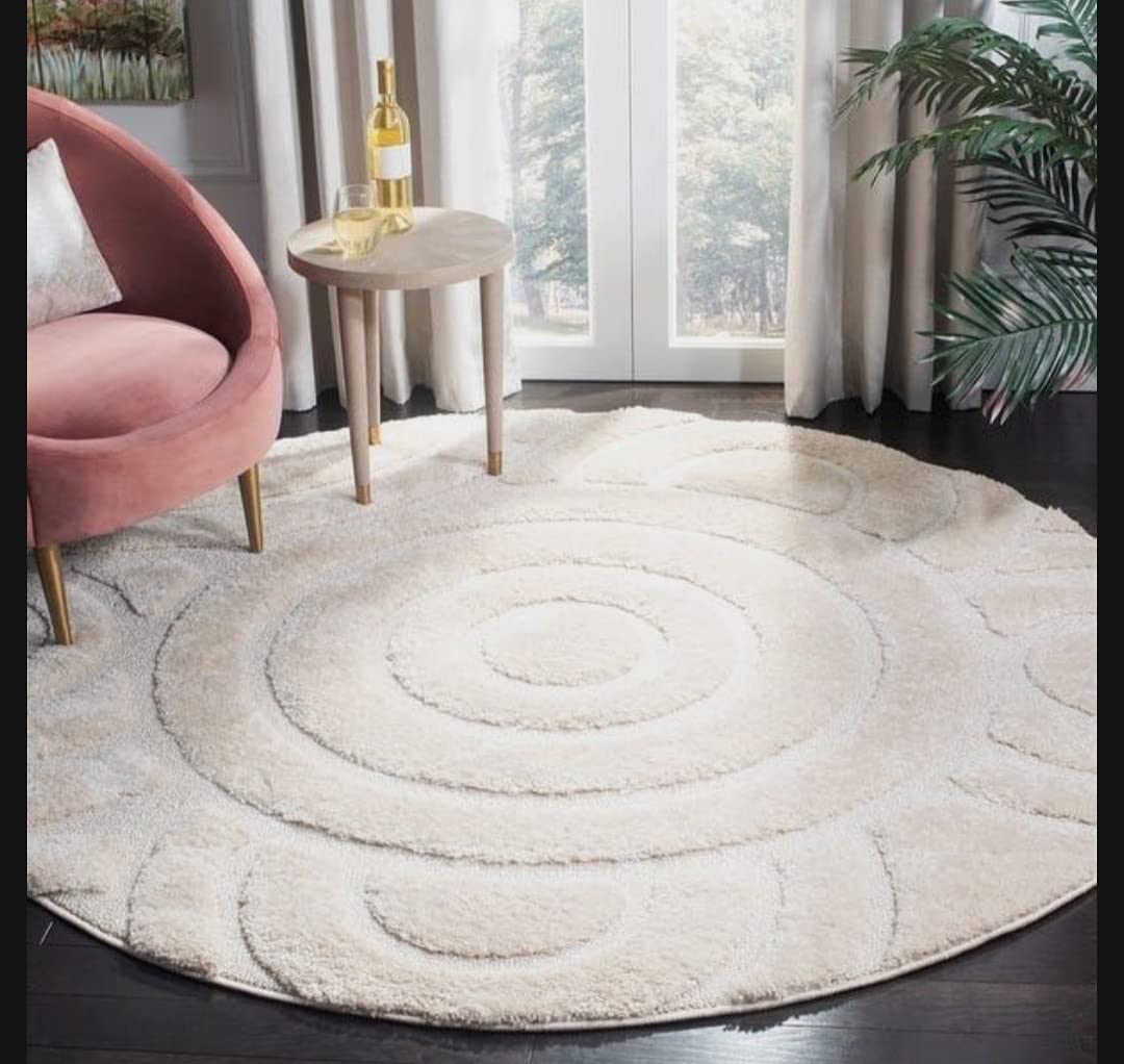 Asra Carpet Microfiber Soft & Plush Fluffy Round Shaggy Carpet for Living Room, Bedroom Floor Mat 2 inch Pile Height 3 x 3 Ft Size, Plain Ivory