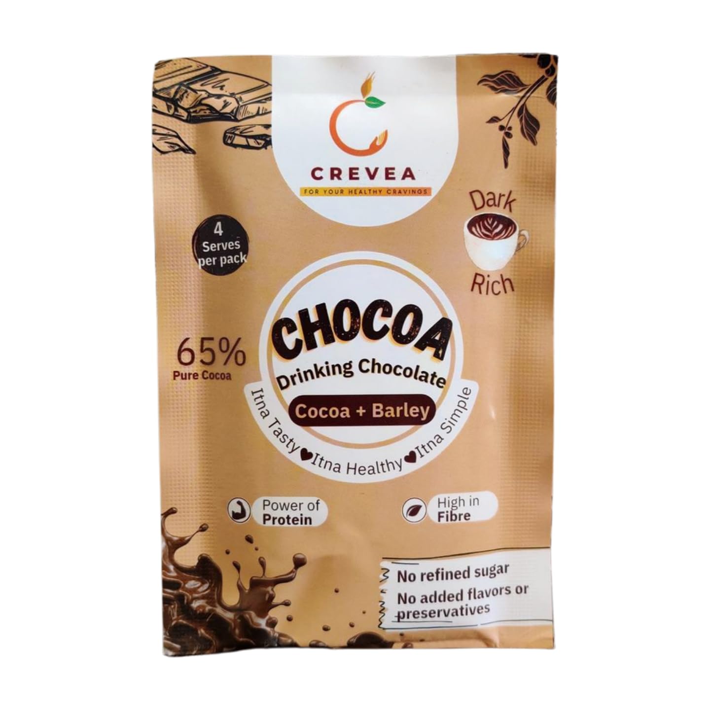 CREVEA Chocoa Drinking Chocolate Mix| Mix for Hot Chocolate and Cold Chocolate Shake | Healthy Dark Chocolate | Total 20 Servings | Pack of 5