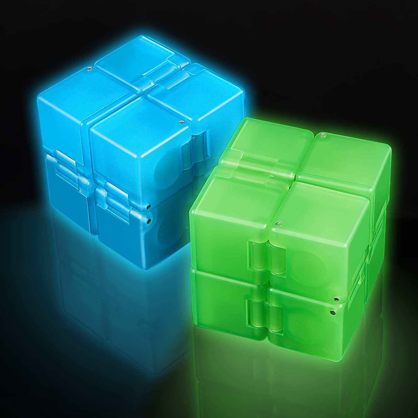 KASTWAVE 2 Packs Infinity Cube Toys Fidget Blocks, Mini Infinity Cube Desk Toy Stress Relief Toys, Cube ADHD Desk Toy for Kids and Adults, Sensory Toys for Autistic Children (Blue, green)