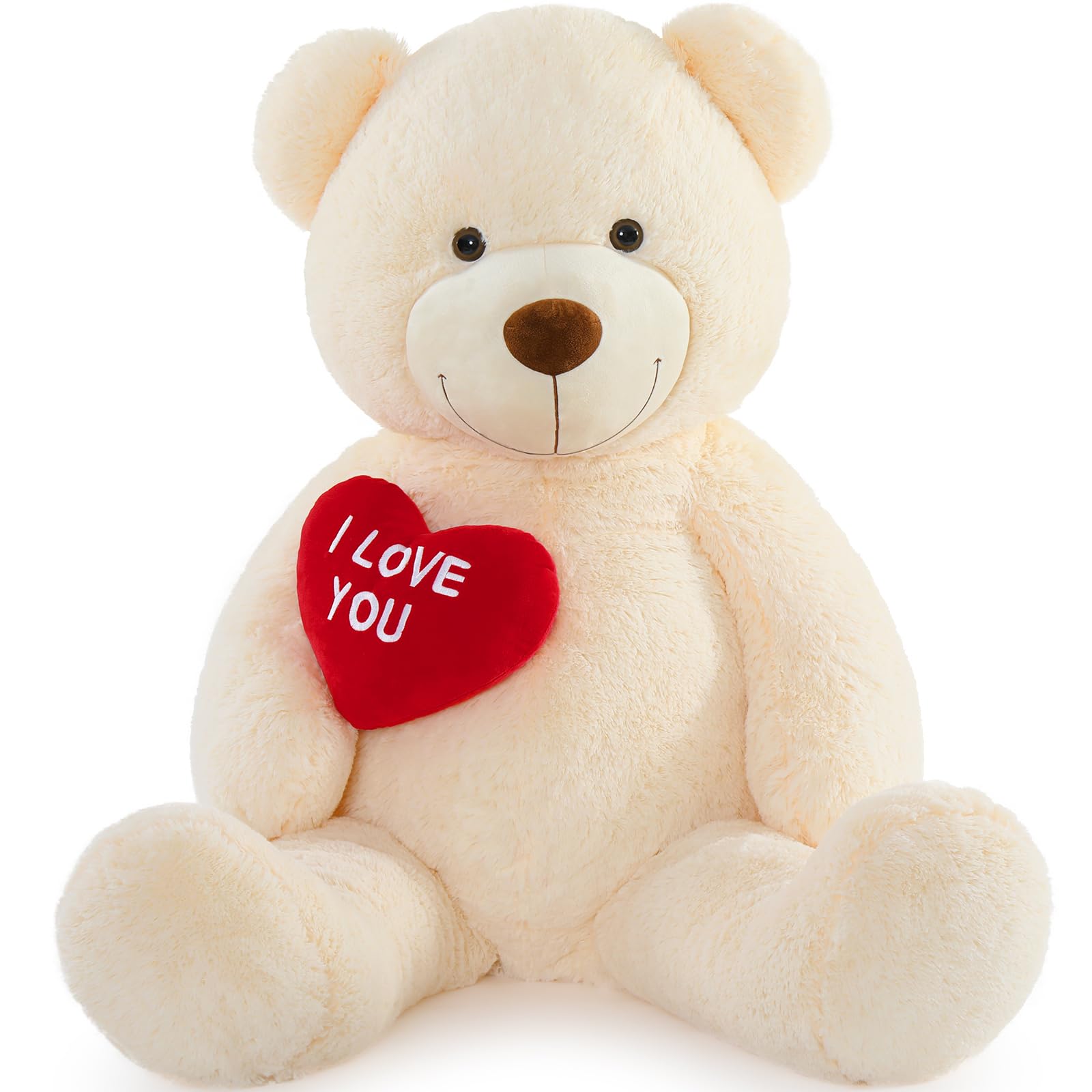 BENINY Big Teddy Bears, Giant White Teddy Bear Stuffed Animals with Embroidered I Love You for Girlfriend, Red Heart Fluffy Teddy Bear Birthday Gifts 36 inches