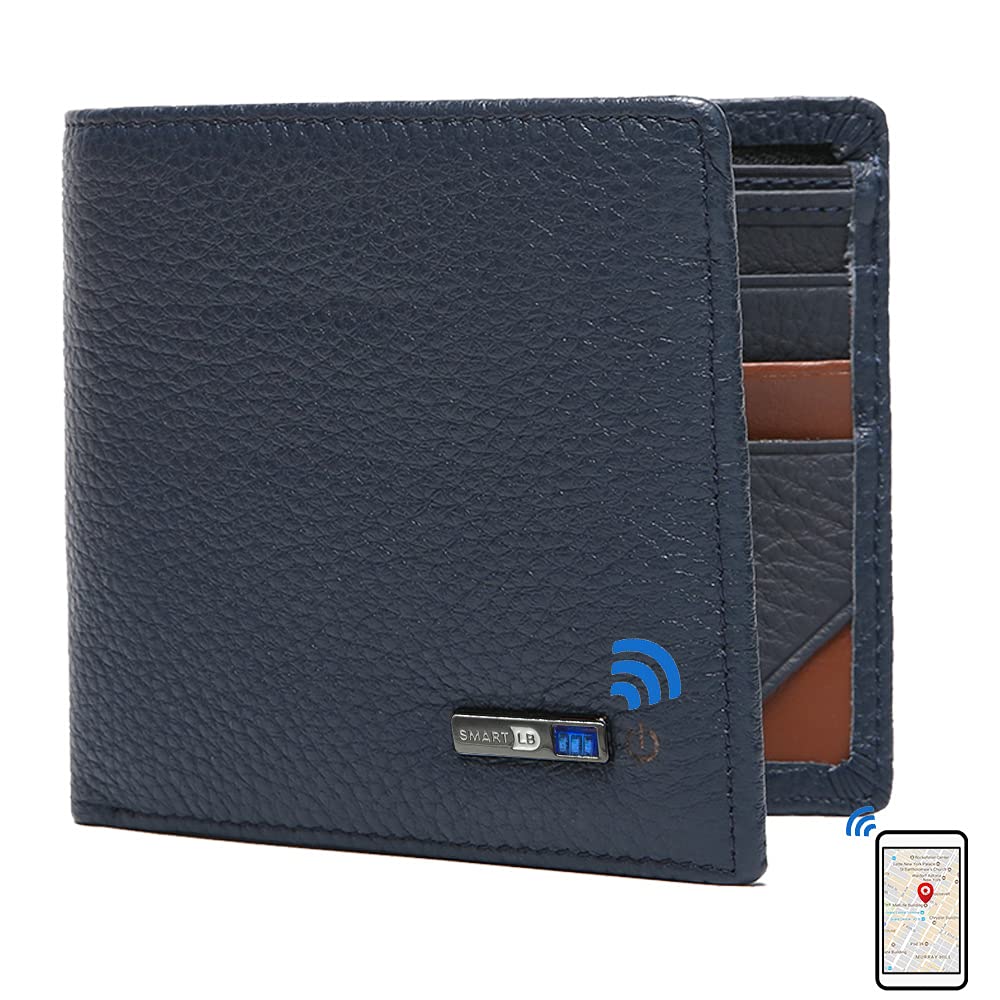 Smart LB Smart Anti Lost Bluetooth Tracker Mens Wallet Position Record Via Phone GPS Bifold Genuine Leather Men s Wallets