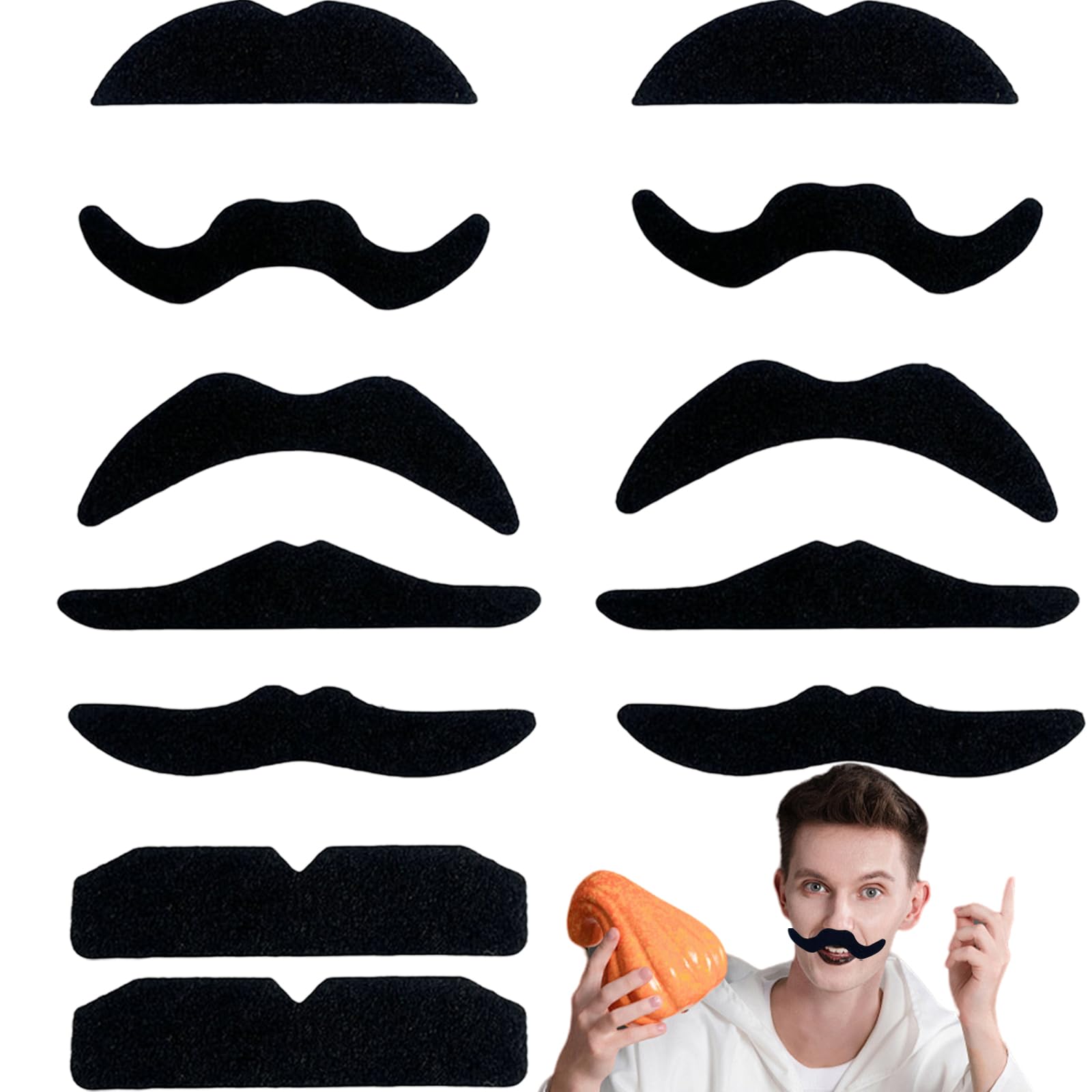 Pack of 12 Mustache for Gluing, Schnauzer for Gluing, Beard Sticking, Fake Beards, False Costume False, Party Moustaches Detective, Children's Mustache Glue, Self-Adhesive Set Beard, Adhesive Beard