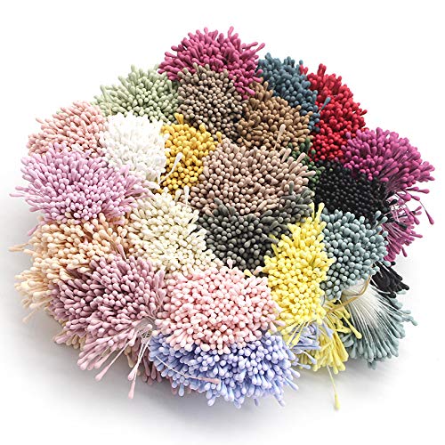 Sorrento CraftsDouble Heads Artificial Matte Flower Stamen for DIY Scrapbooking Pistil Cake Craft Wedding Home Decoration Random Mixed 10 Color 900PCS(Color 2)