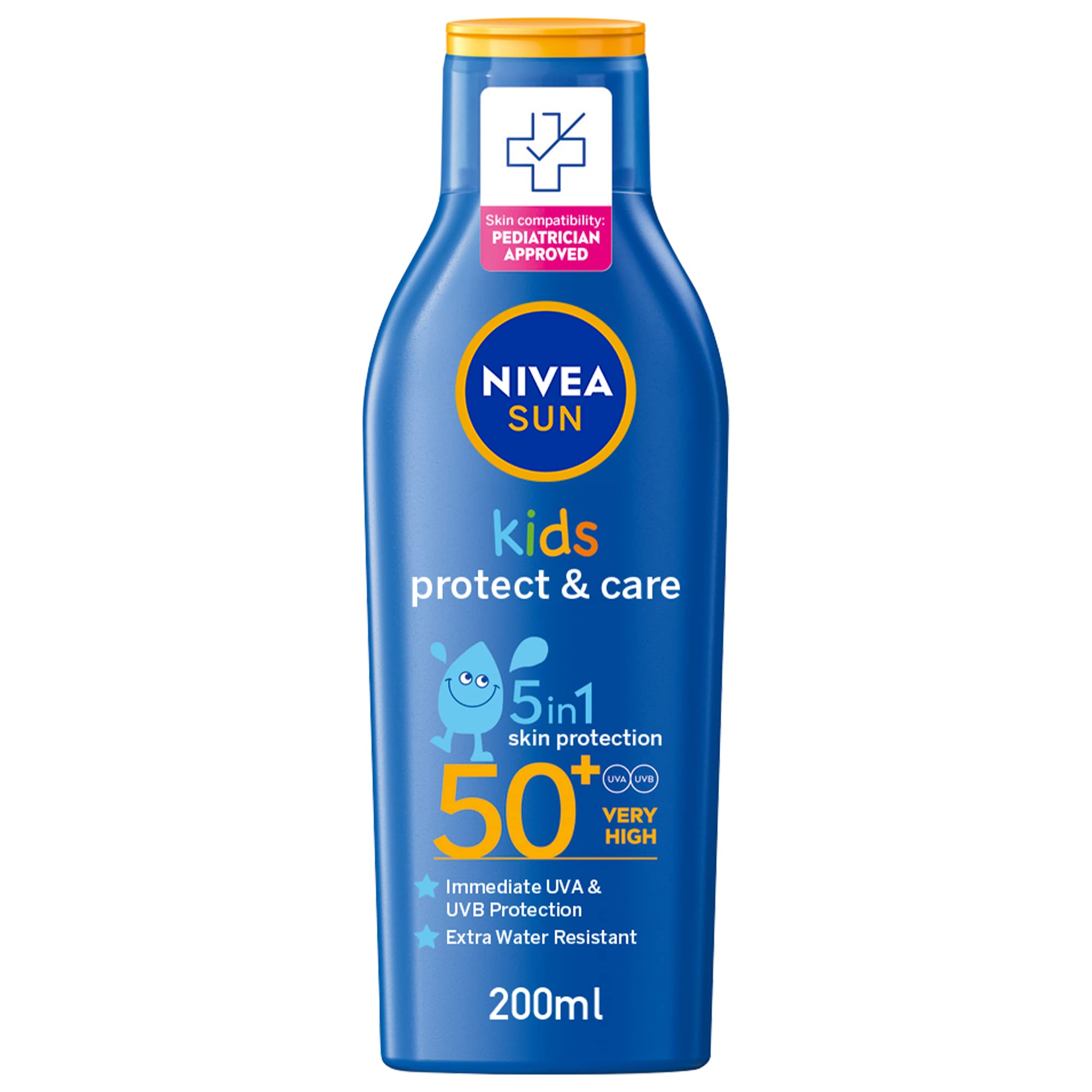 NIVEA SUN Kids Sunscreen Lotion, Protect & Care, SPF 50+, 5in1 Skin Protection, Very High and Immediate UVA & UVB Protection, Extra Water Resistant, 200ml