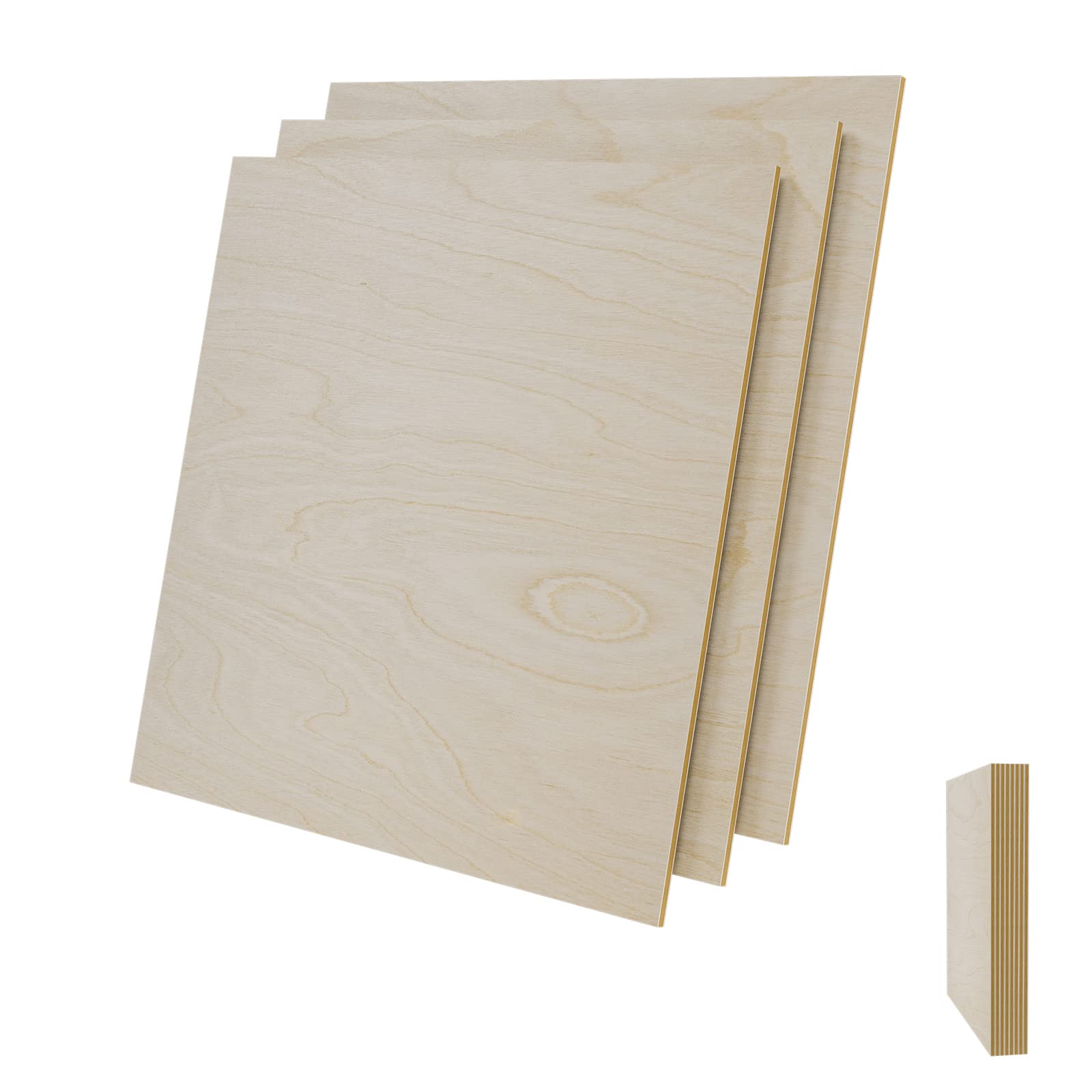 12 x 12 Inch Baltic Birch Plywood, 3mm 1/8" Crafts Wood, 15 PCS Thin Wood Sheets Natural Wooden Cutouts for Crafts Painting Writing DIY Supplies Engraving Carving Home Decorations