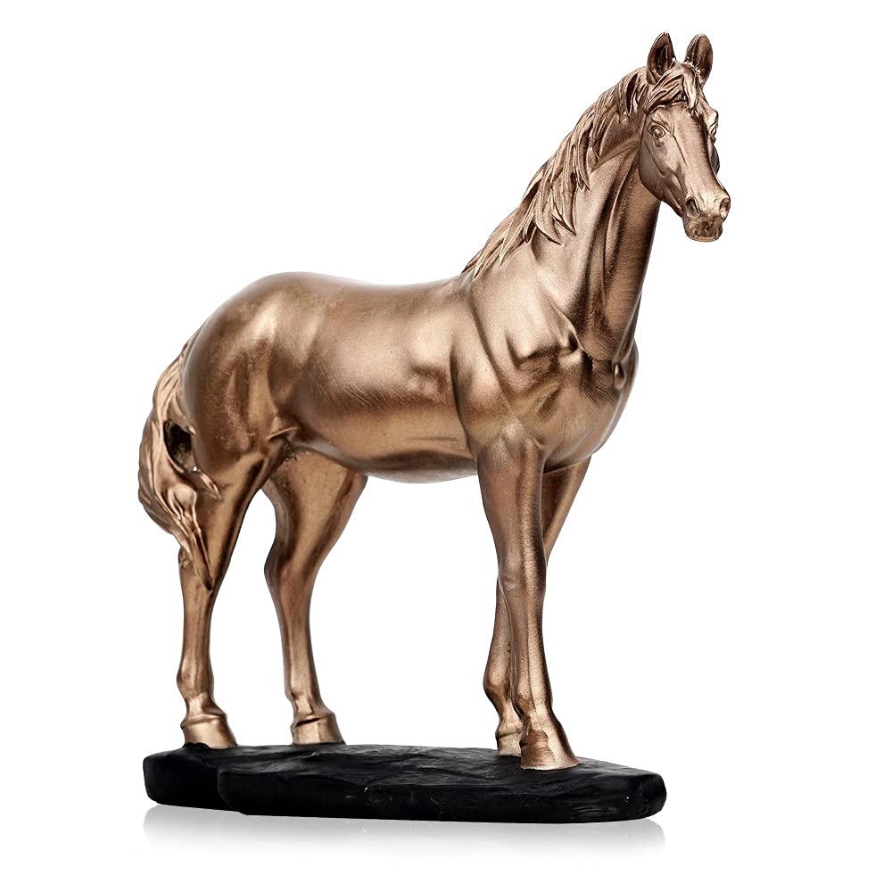 QLFT-FurDec Resin Horse Statues Sculpture, Handmade Polyresin Decorative Horse Ornament, Collectible Wild Animal Figurine for Home, Office, Desktop