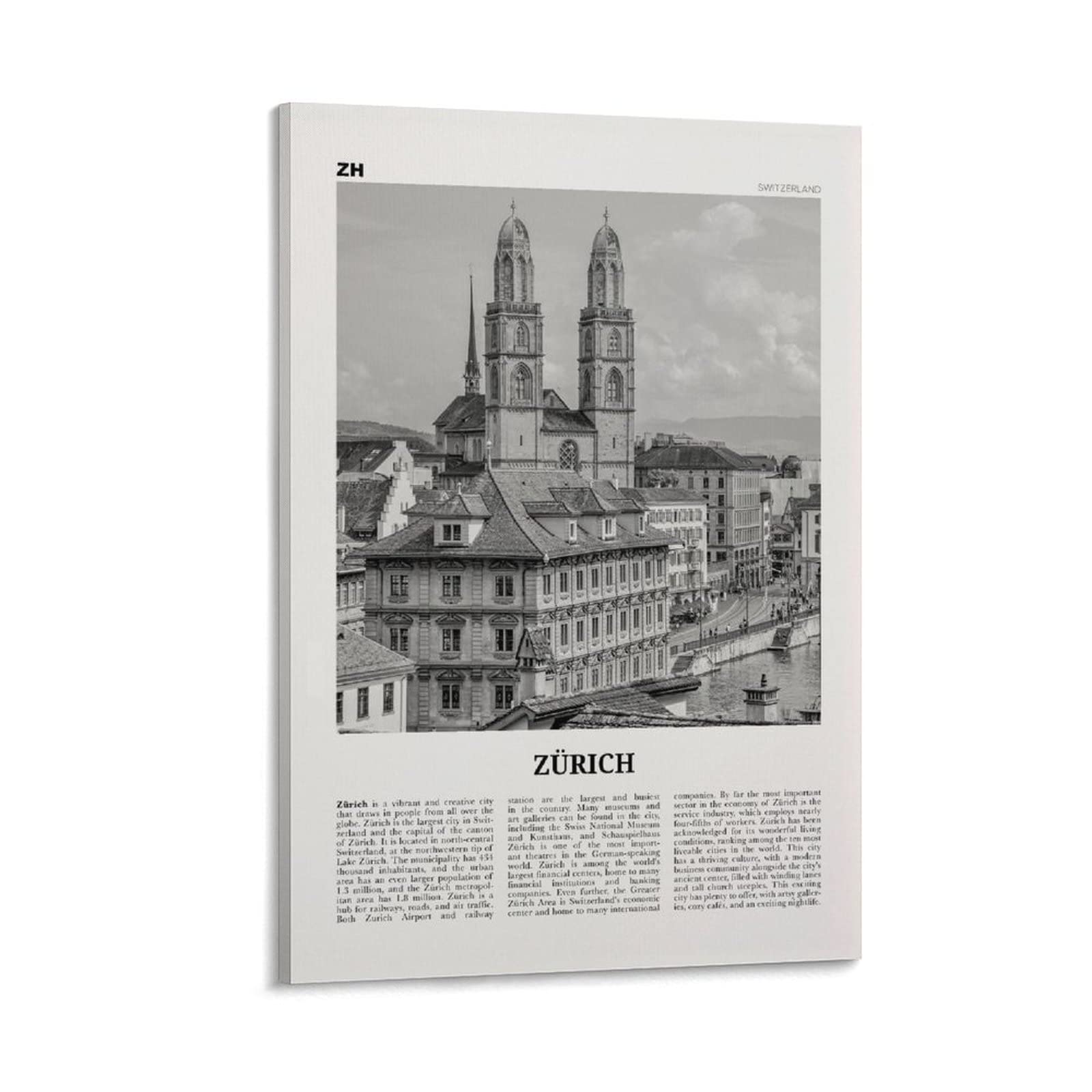 Zürich Print Black And White, Zürich Wall Art, Zürich Poster, Zürich Photo, Zürich Wall Decor, Switz Poster for Room Aesthetics Canvas Wall Art Poster And Print Frame 20x30inch(50x75cm)