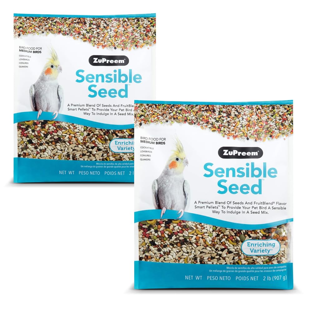 ZuPreem Sensible Seed Bird Food, Cockatiel, Lovebird, Quaker, Small Conure, Lorikeet, Seed and Pellet Blend for Medium Birds, Food Mixer Topper, Enriching Variety, Made in USA (2 lb, Pack of 2)