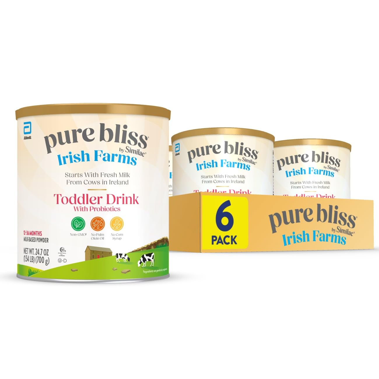 Pure Bliss by Similac Toddler Drink, Imported From Europe, Easy to Digest, Non-GMO, Powder, 24.7-oz Can, Pack of 6