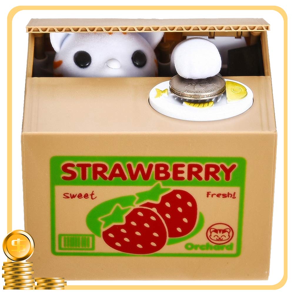 Toy Banks HmiL-U Automatic cat Stealing Coins Birthday&Christmas Gifts for Kids (Strawberry-Cat)