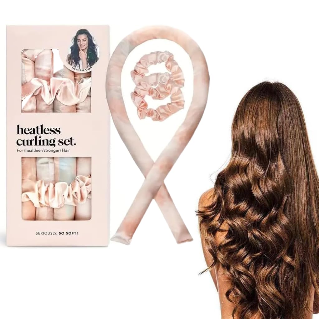 Satin Heatless Curling Set - Hair Rollers for Heatless Curls Heatless Hair Curlers & Hot Rollers Hair Curlers to Sleep in Heatless Curling Rod Headband Heatless Curler (Pink tie-dye)