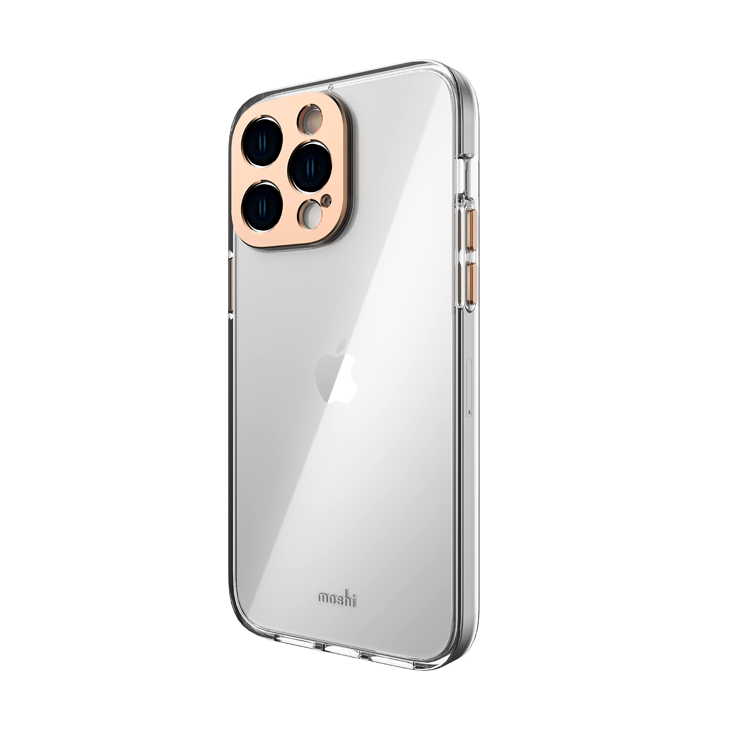 MoshiiGlaze Shockproof Clear Case with Aviation-Grade Aluminum Made Lens Protection and Buttons Protector, Slim Transparent Anti-Yellowing Technology Case for iPhone 14 Pro 6.1 Inch 2022, Sunset Gold