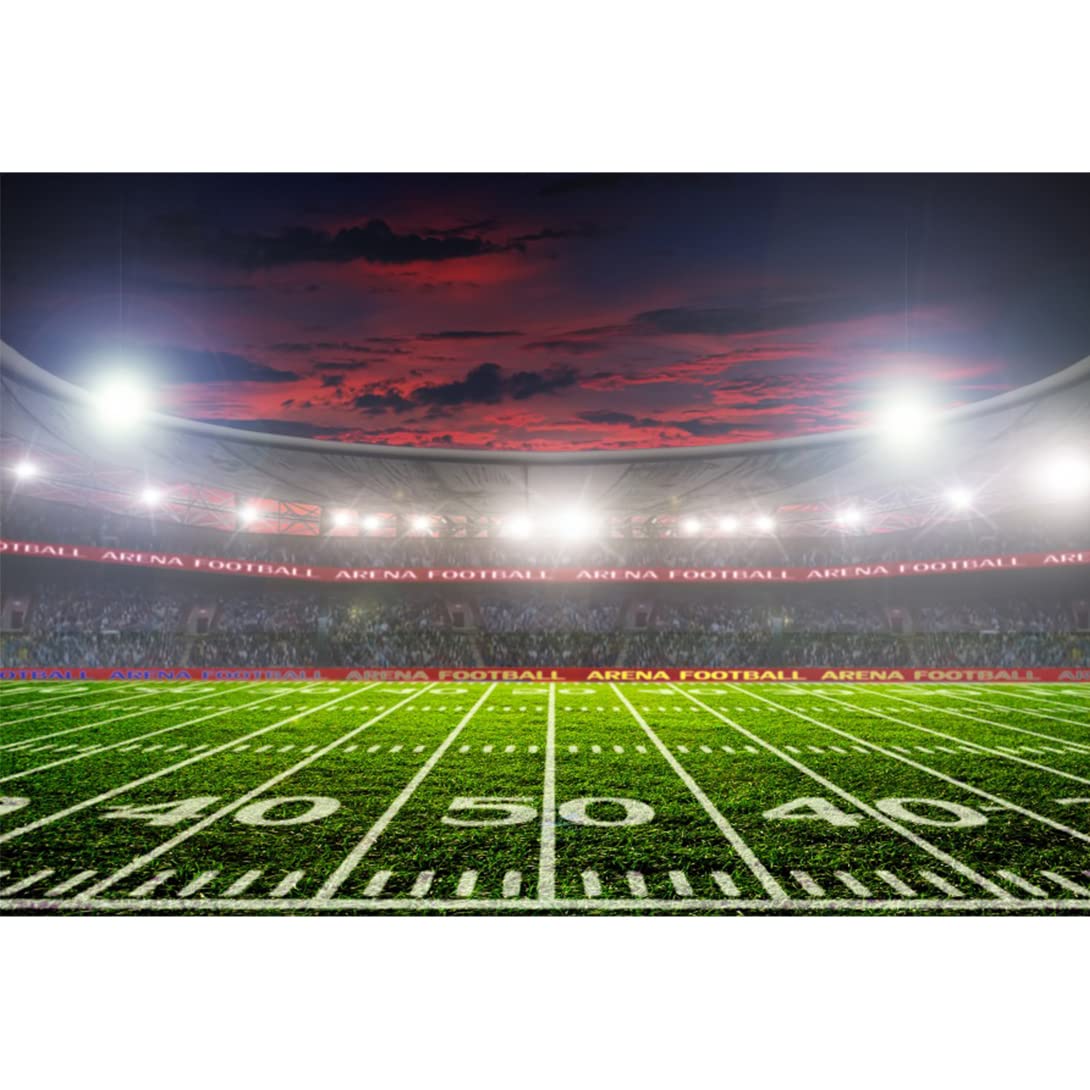 DORCEV 7x5ft Football Field Backdrop for Photography American Football Field Sports Competition Background Decor Auditorium Soccer Field Lawn Kids Boys Athletes Adults Birthday Party Banner Props