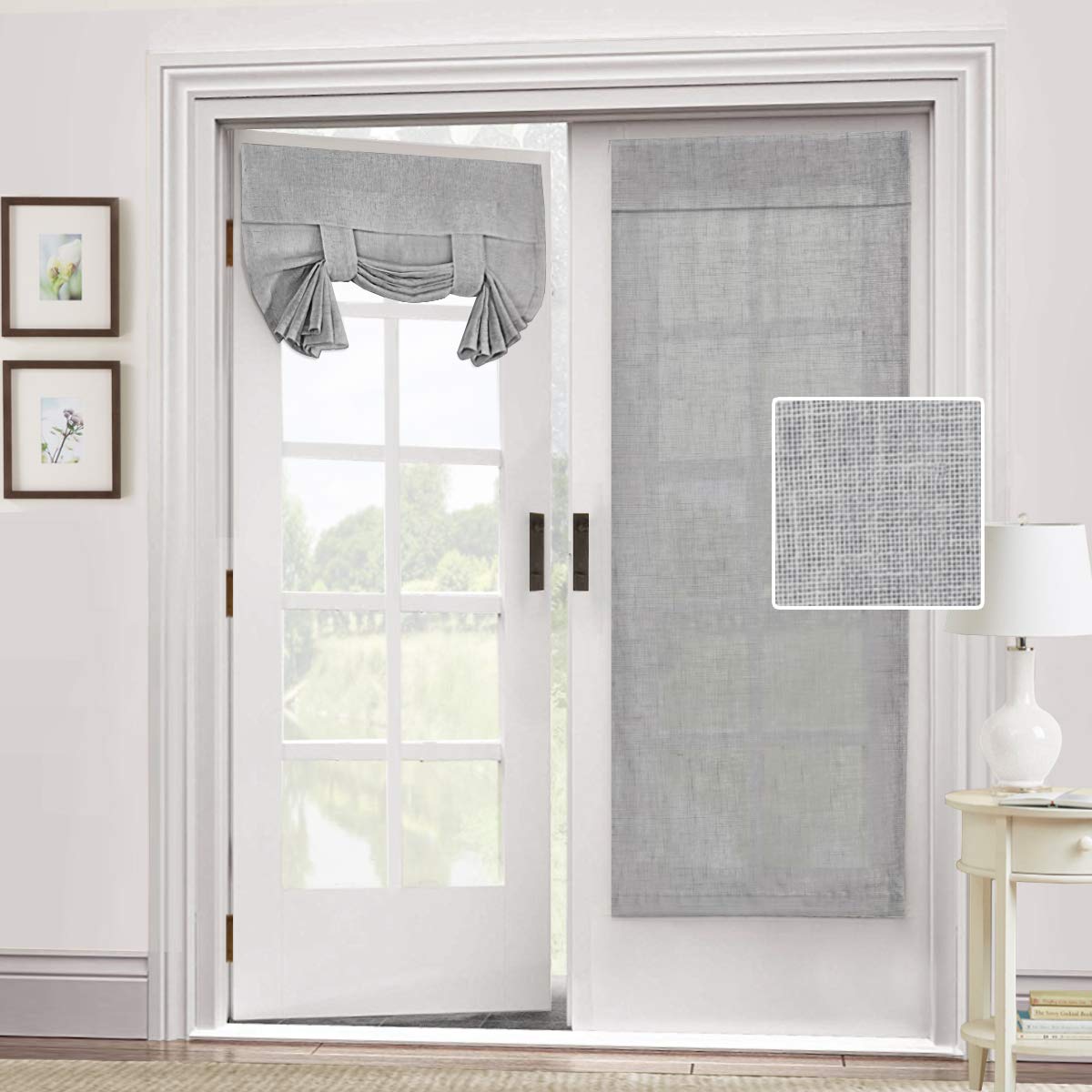 H.VERSAILTEX Natural Linen Blended Window Door Curtain-Privacy French Door Curtain Light Filgtering Tricia for Patio Door Sidelight Glass Door Blind Tie Up Shade, 26x68 in, 1 Panel, Dove Grey