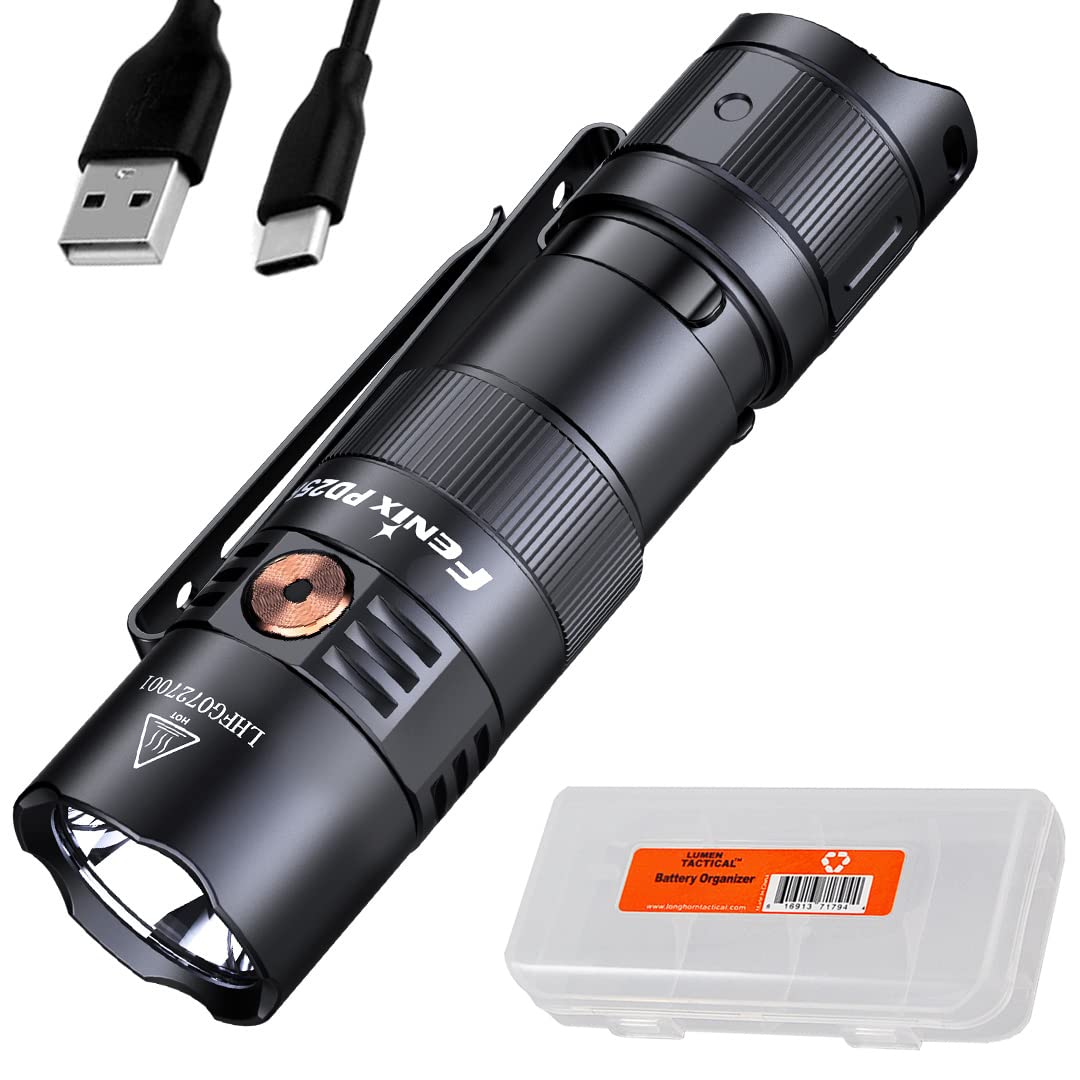 Fenix PD25R EDC Flashlight, 800 Lumen USB-C Rechargeable Dual Switch Pocket Size Lightweight with LumenTac Organizer