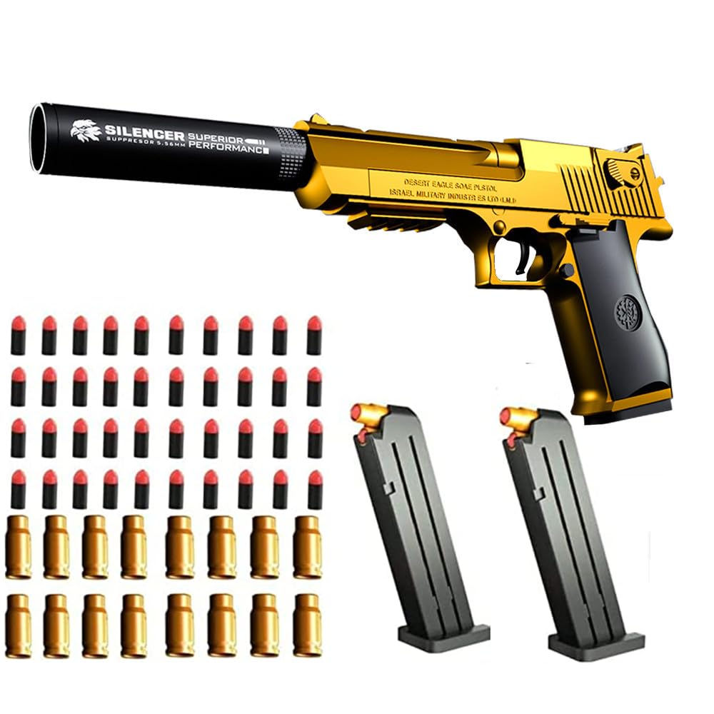 AGDLLYD Toy gun with soft bullets,toy gun with ejectable magazine and bullets-1:1 size toy gun with magazine for safety training or play,unique gift-golden