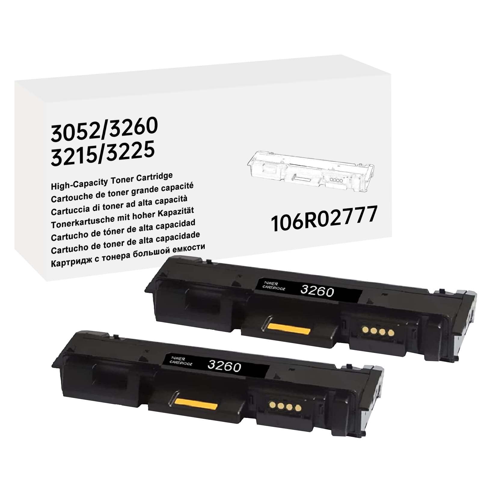 Phaser 3260 Workcentre 3225 Black High Capacity Toner-Cartridge Replacement for Xerox 106R02777 Toner for Phaser 3052 3260 3260DI 3260DNI WorkCentre 3215 3215NI 3225 3225DNI, (2X Black, 3,000 Pages)