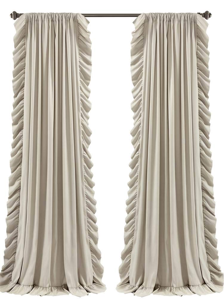 Lush DecorReyna Ruffle Window Curtain Panel Set, Pair, 54" W x 84" L, Wheat - Flowy Curtain Set - Romantic Ruffle Curtains for Bedroom, Living room, or Dining Room - Farmhouse & Cottage Home Decor