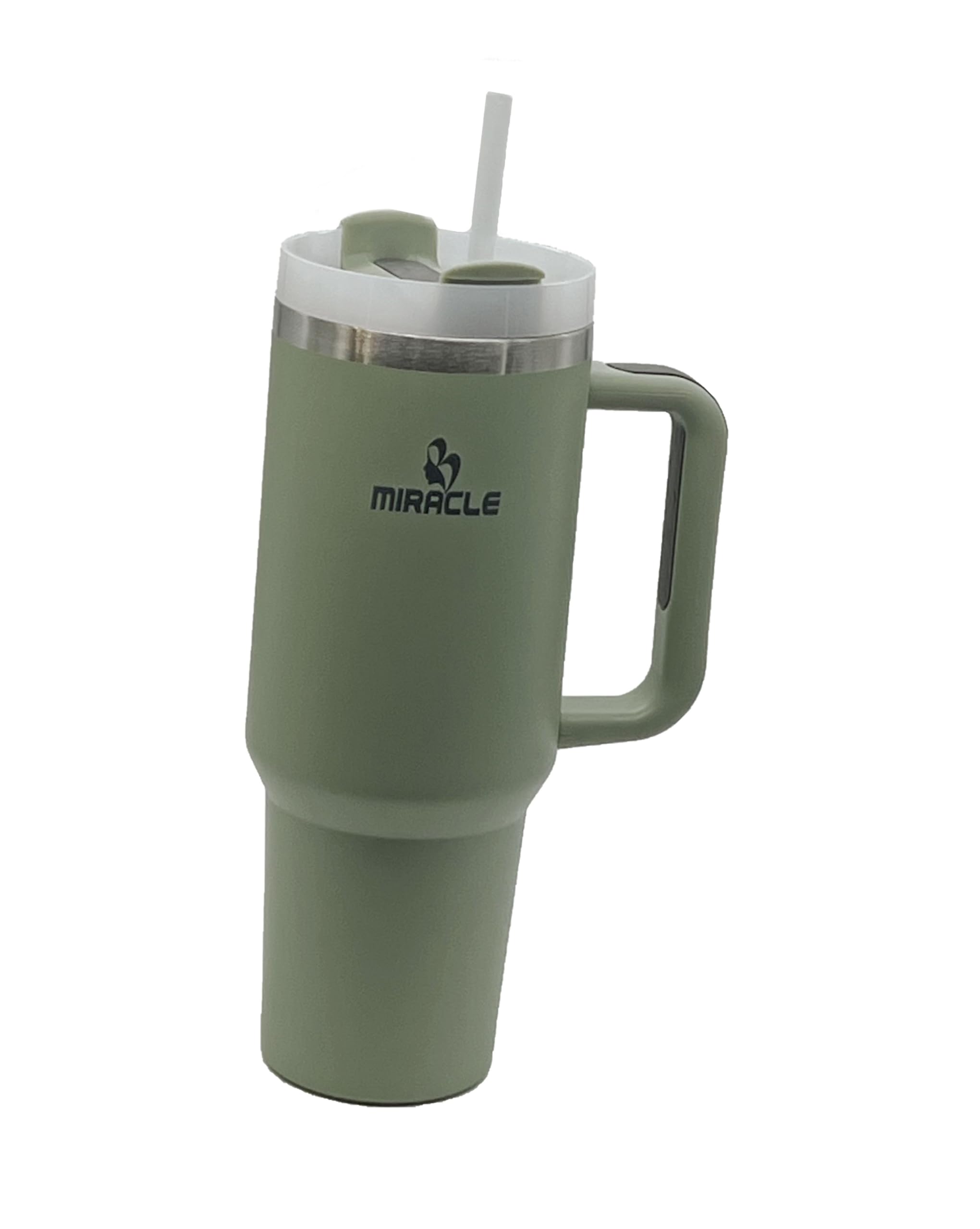 MIRACLEAdventure Tumbler With Handle and Straw, Stainless Steel Vacuum Insulated Water Bottle Travel Mug 40oz with 1pc Pretty Silicone Straw cover (Green)