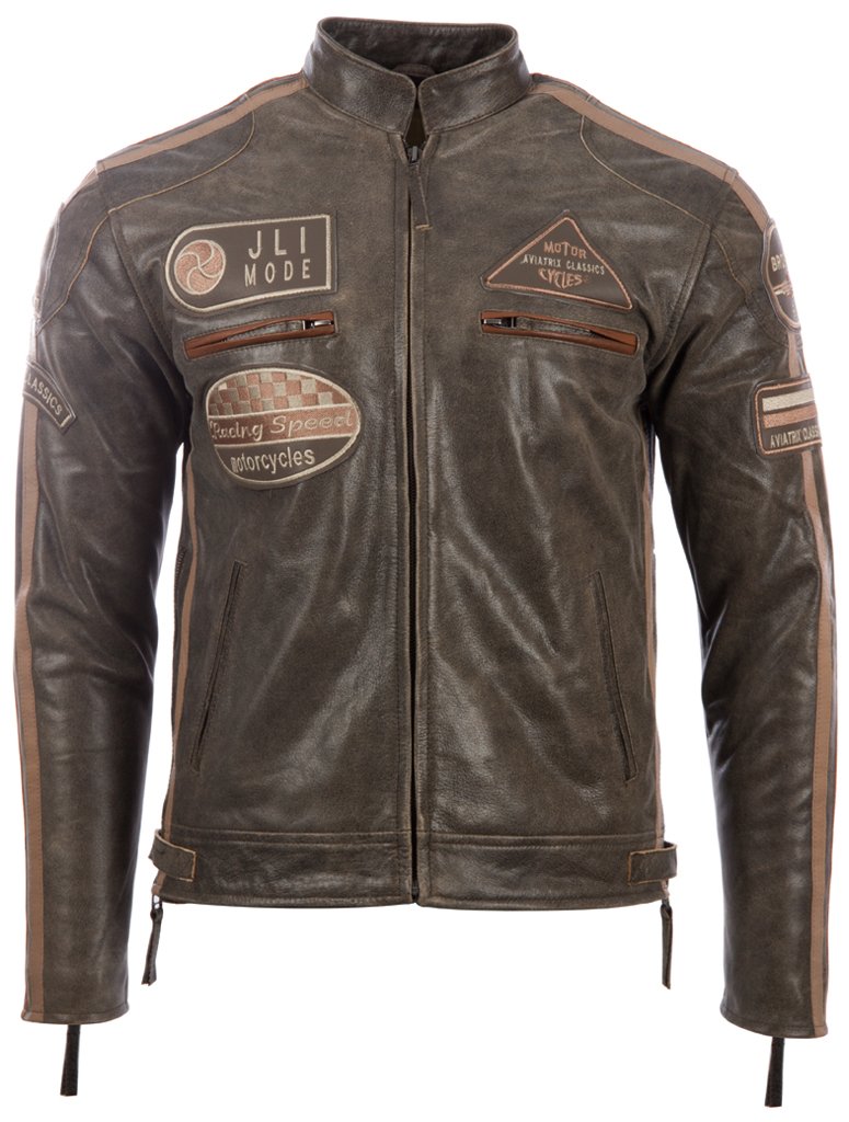 Aviatrix Men's Super-Soft Real Leather Band Collar Patch Fashion Biker Jacket (CXUS)